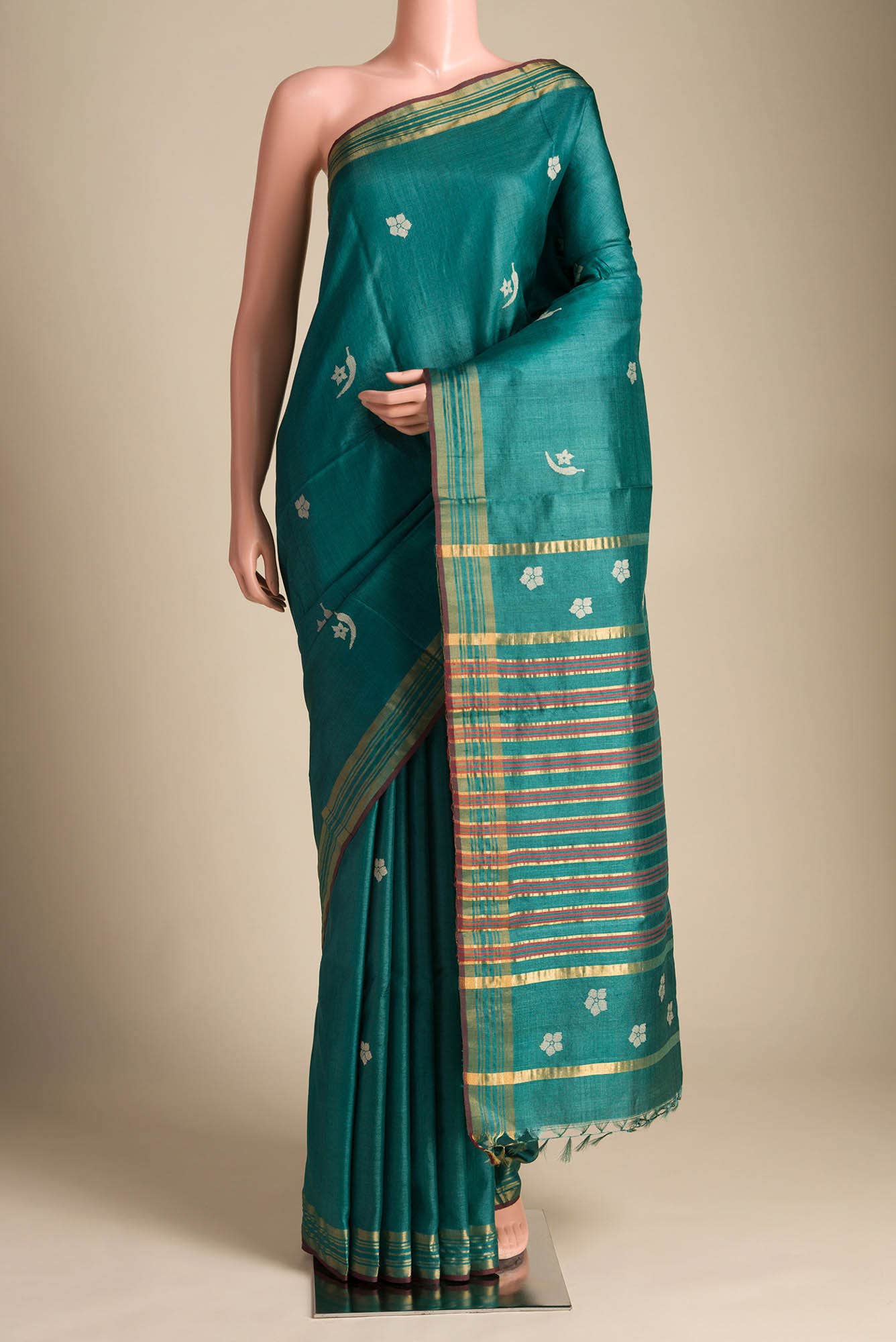 Chili Lily-Green Tussar Silk Saree