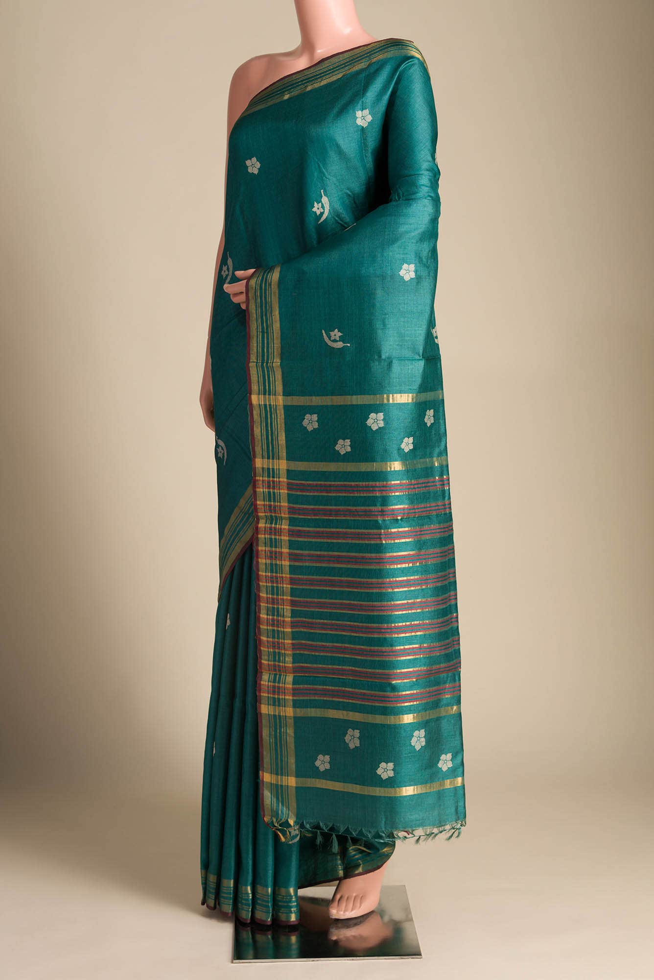 Chili Lily-Green Tussar Silk Saree