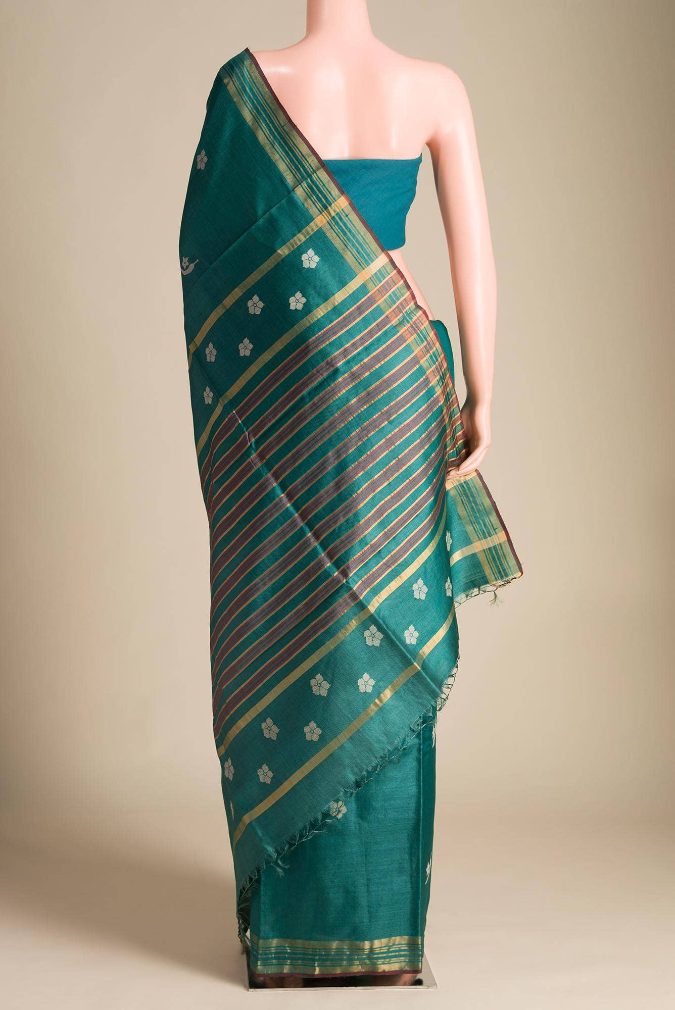 Chili Lily-Green Tussar Silk Saree