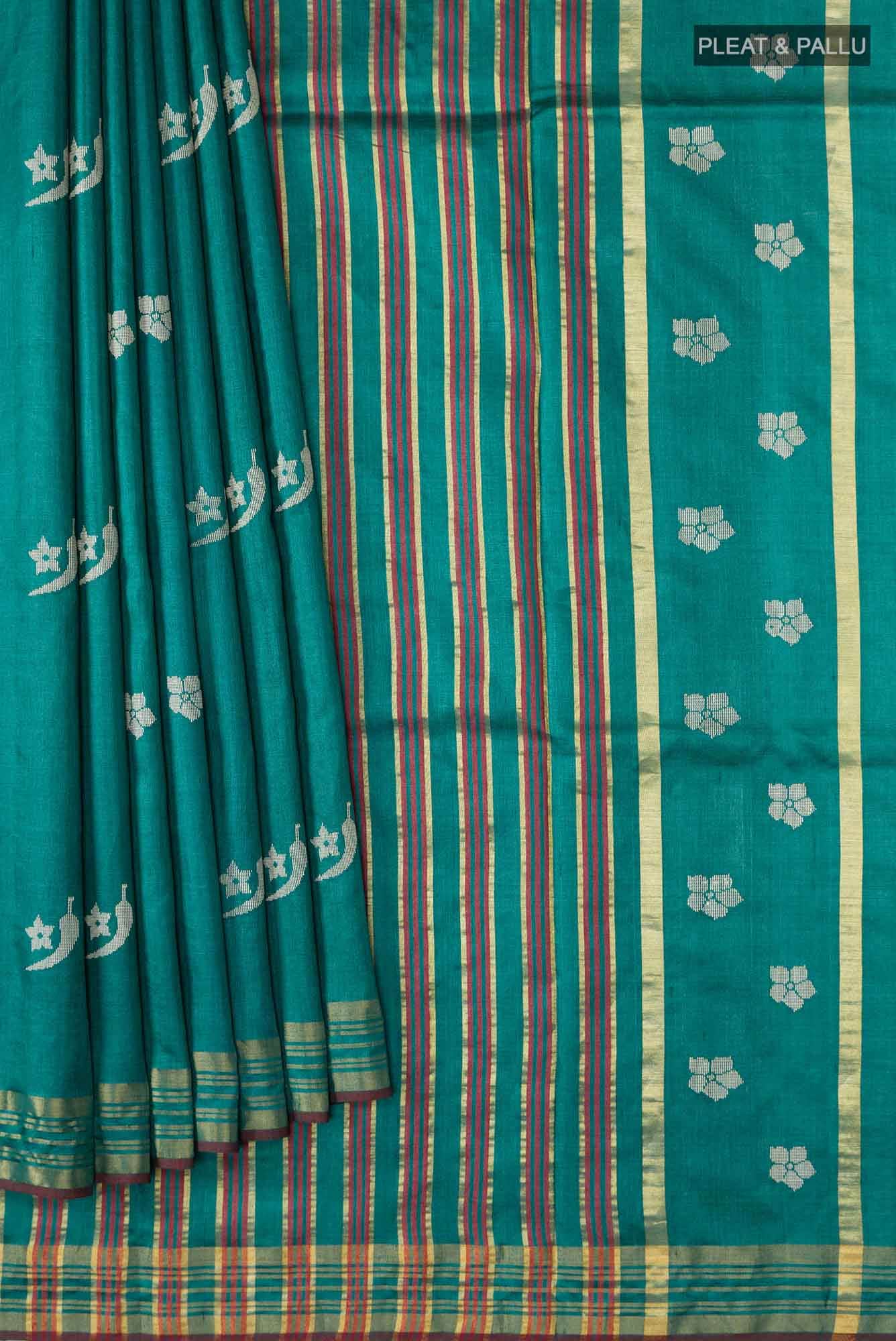 Chili Lily-Green Tussar Silk Saree
