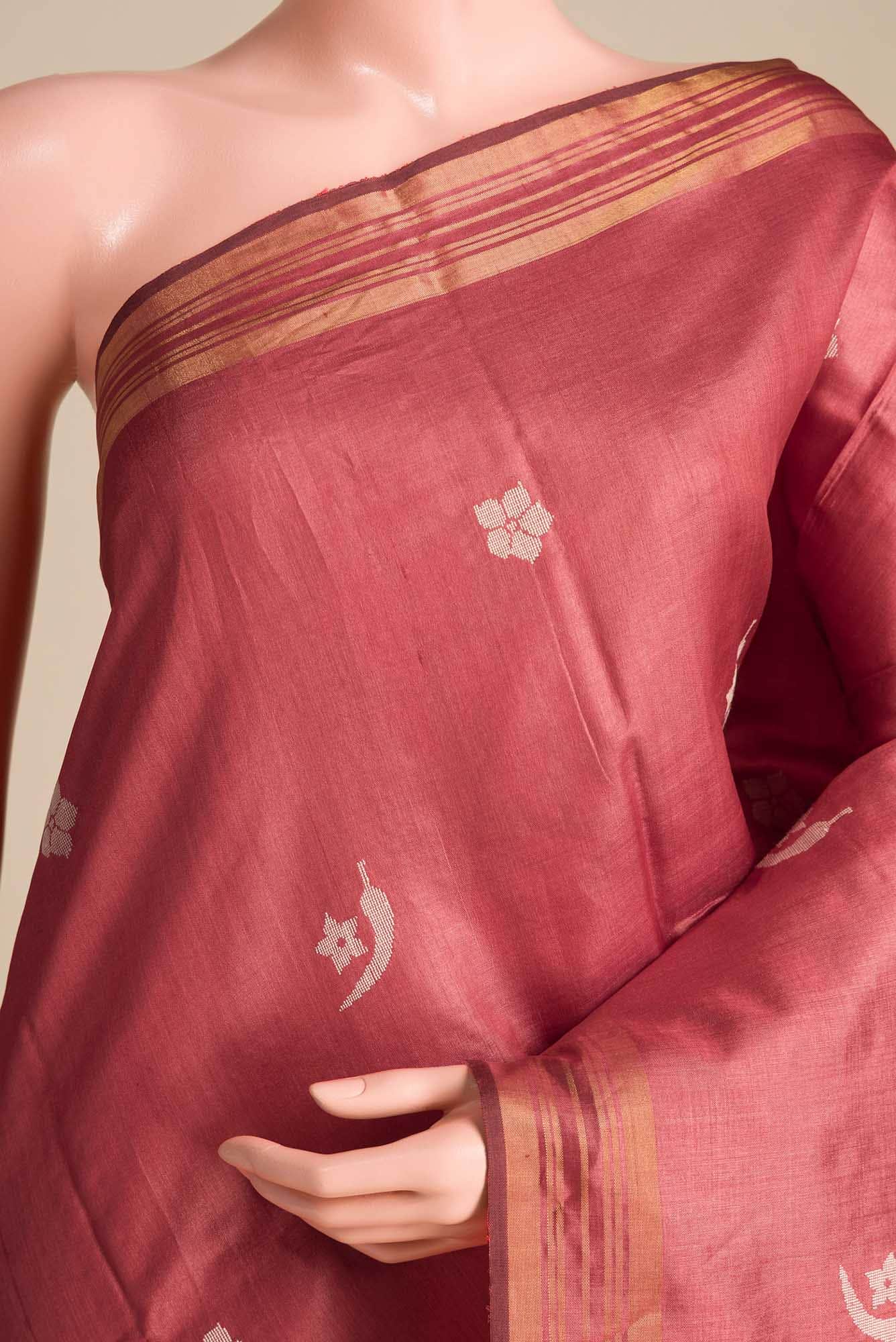 Chili Lily-Red Tussar Silk Saree