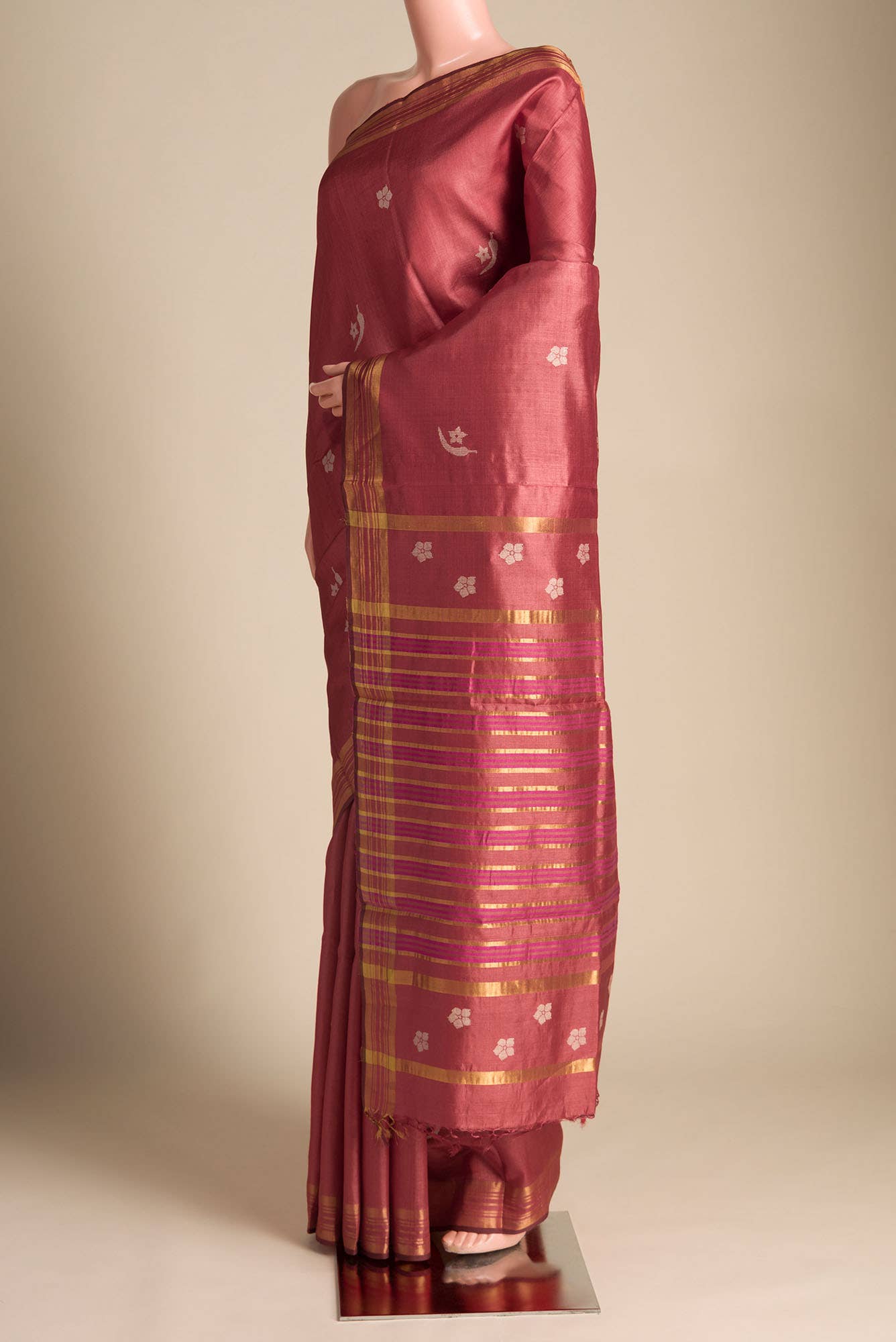 Chili Lily-Red Tussar Silk Saree