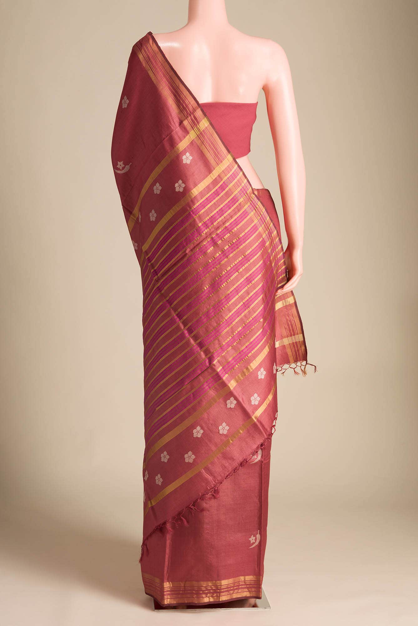 Chili Lily-Red Tussar Silk Saree