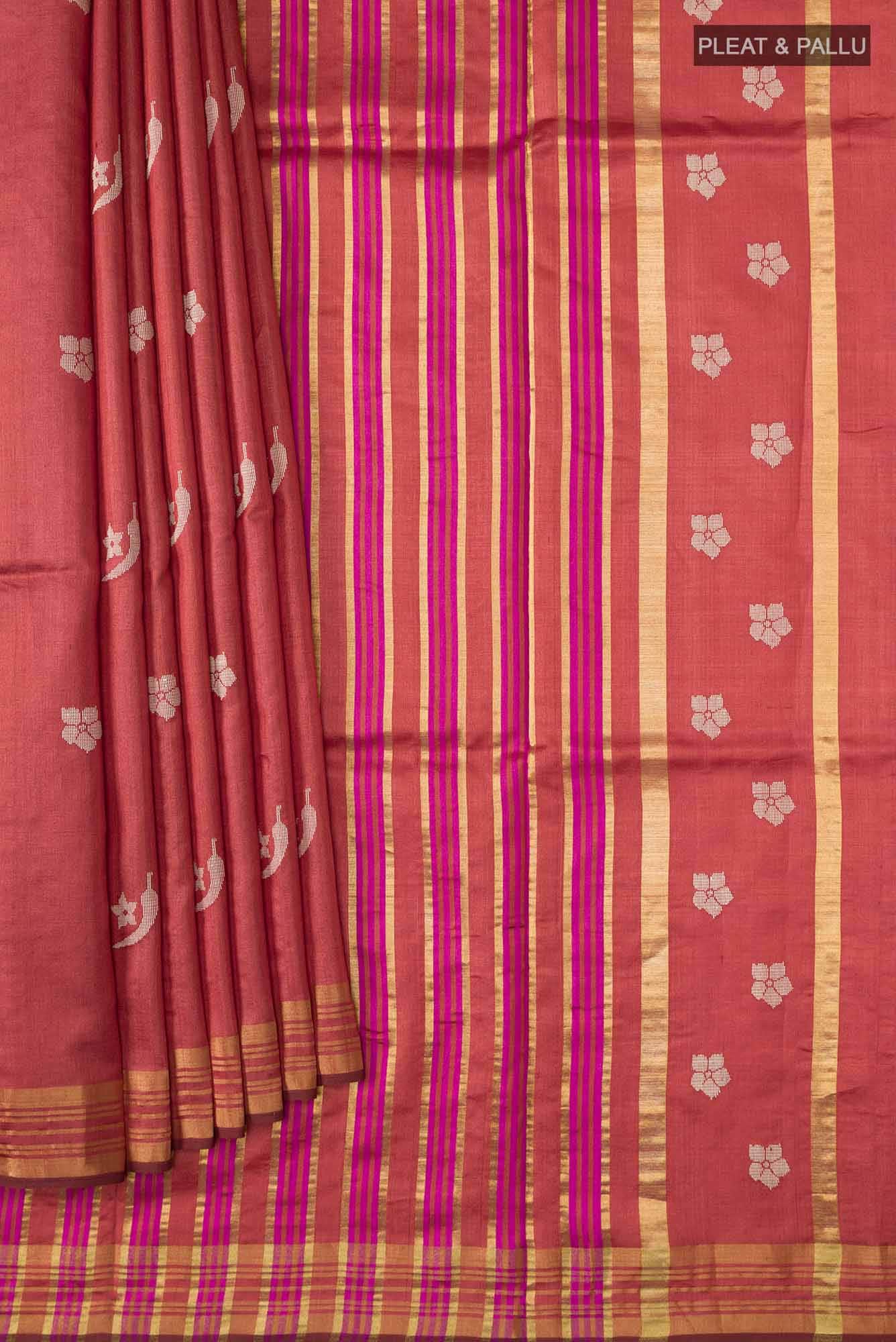 Chili Lily-Red Tussar Silk Saree