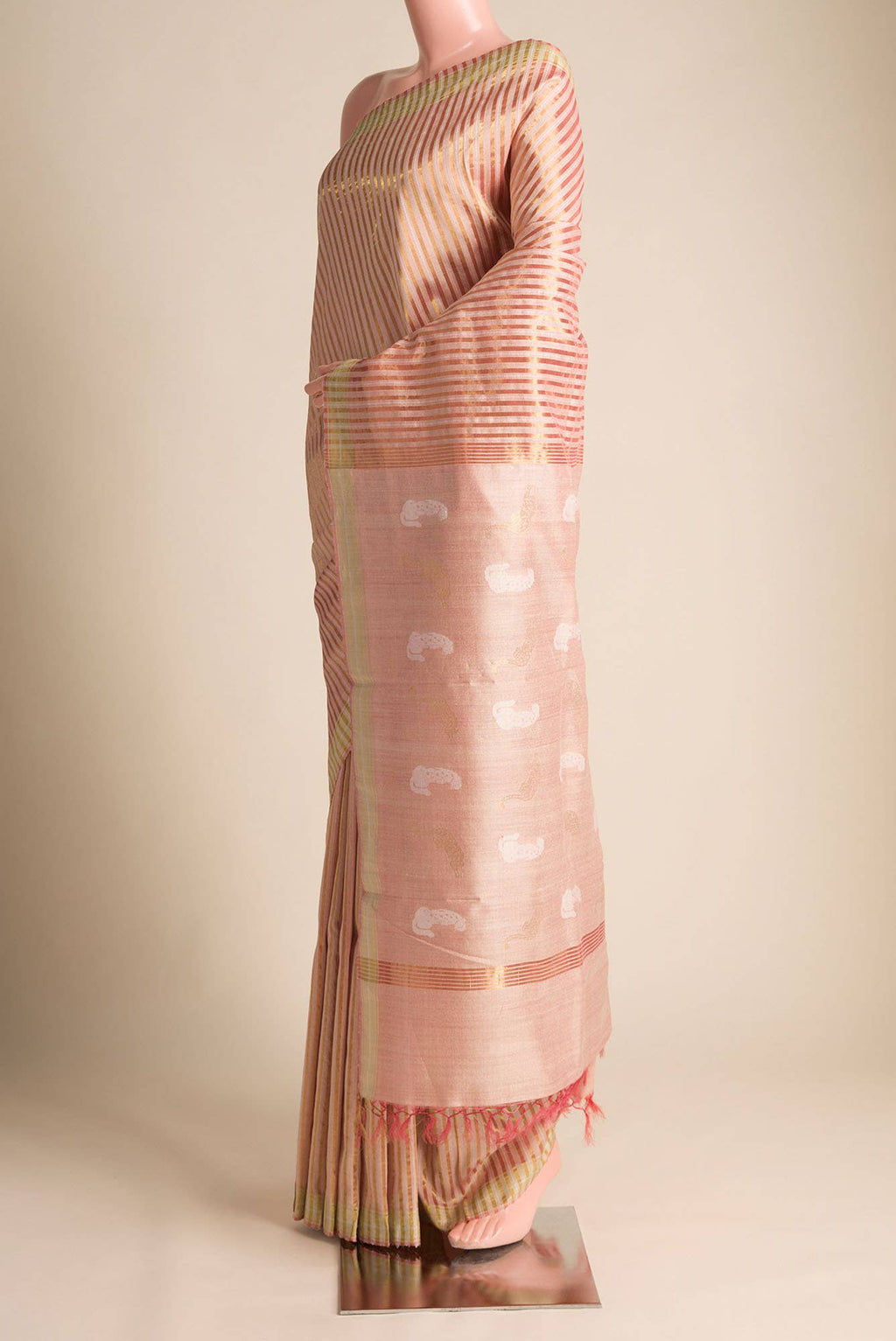 Prowl and Prance-Peach Tussar Silk Saree