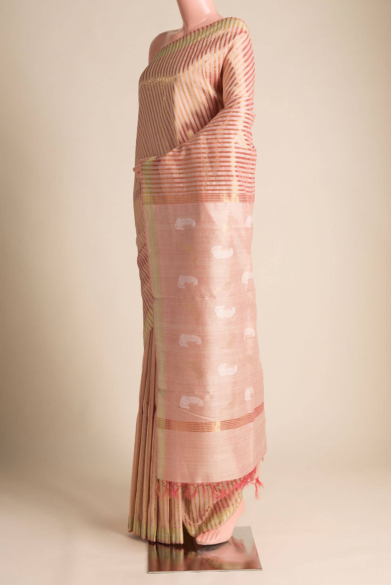 Prowl and Prance-Peach Tussar Silk Saree