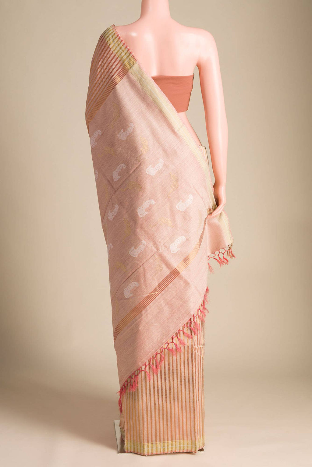 Prowl and Prance-Peach Tussar Silk Saree