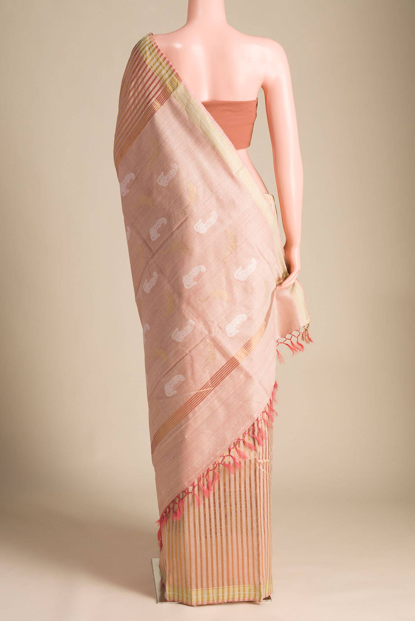 Prowl and Prance-Peach Tussar Silk Saree