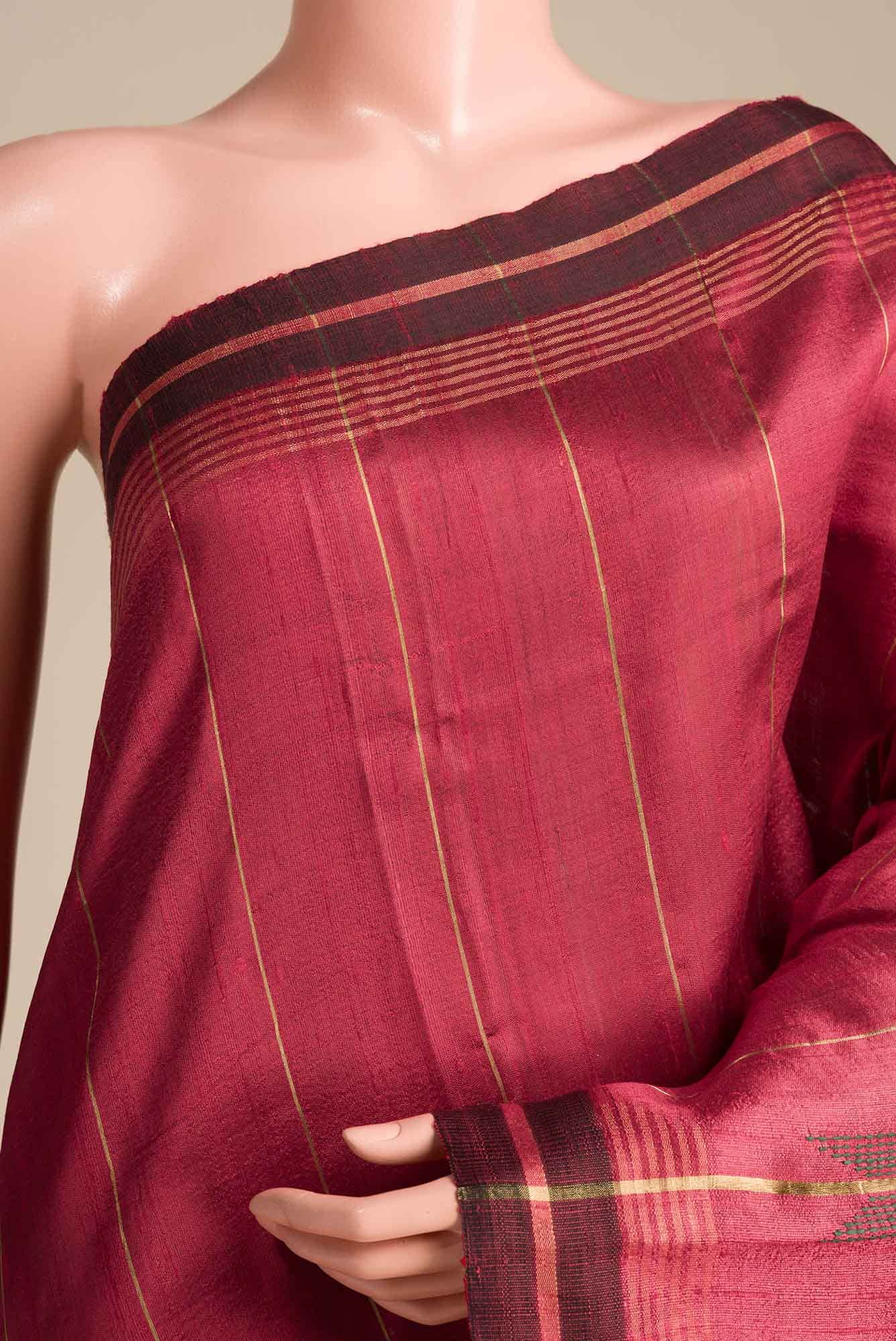 Crimson Night-Maroon Tussar Silk Saree