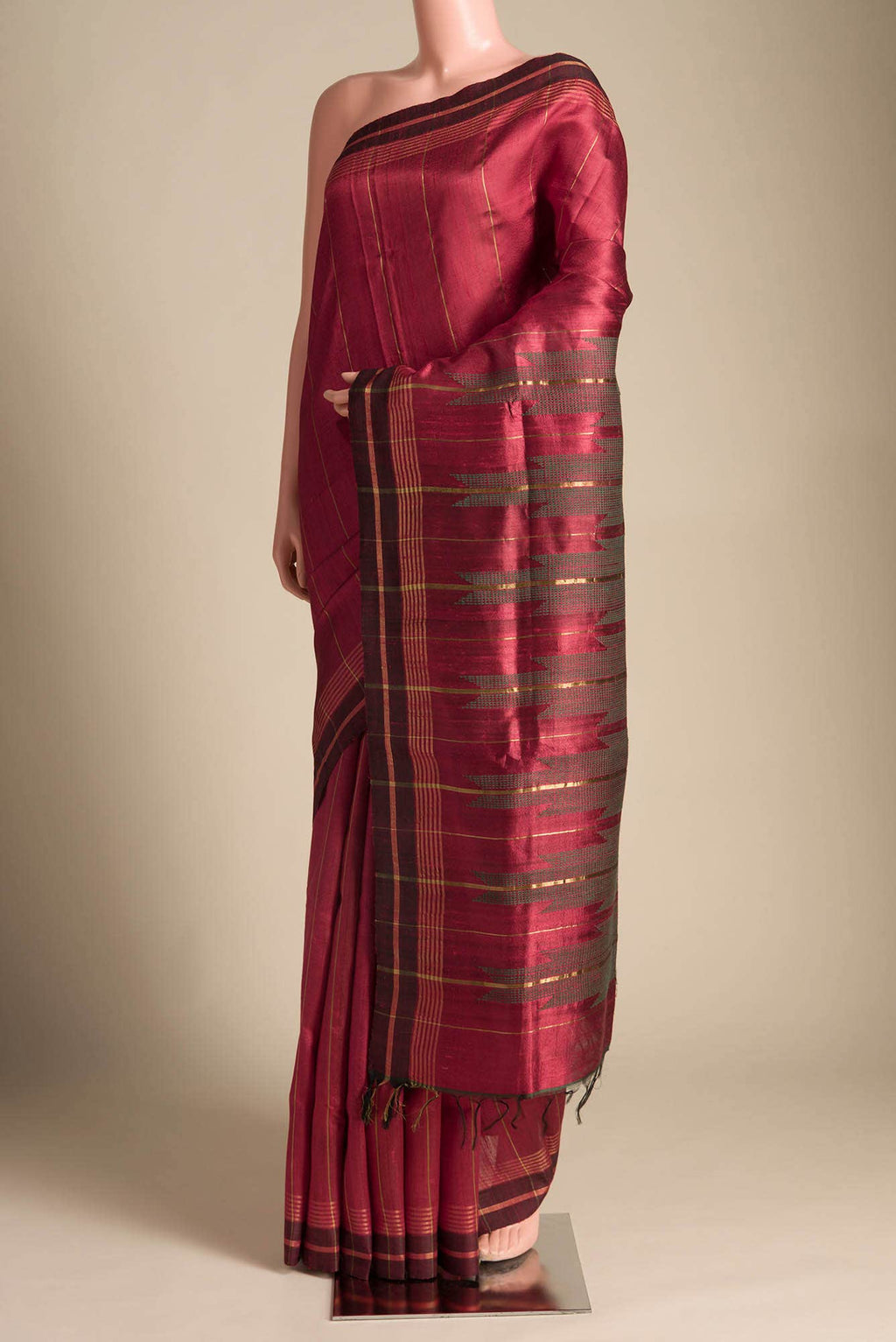 Crimson Night-Maroon Tussar Silk Saree