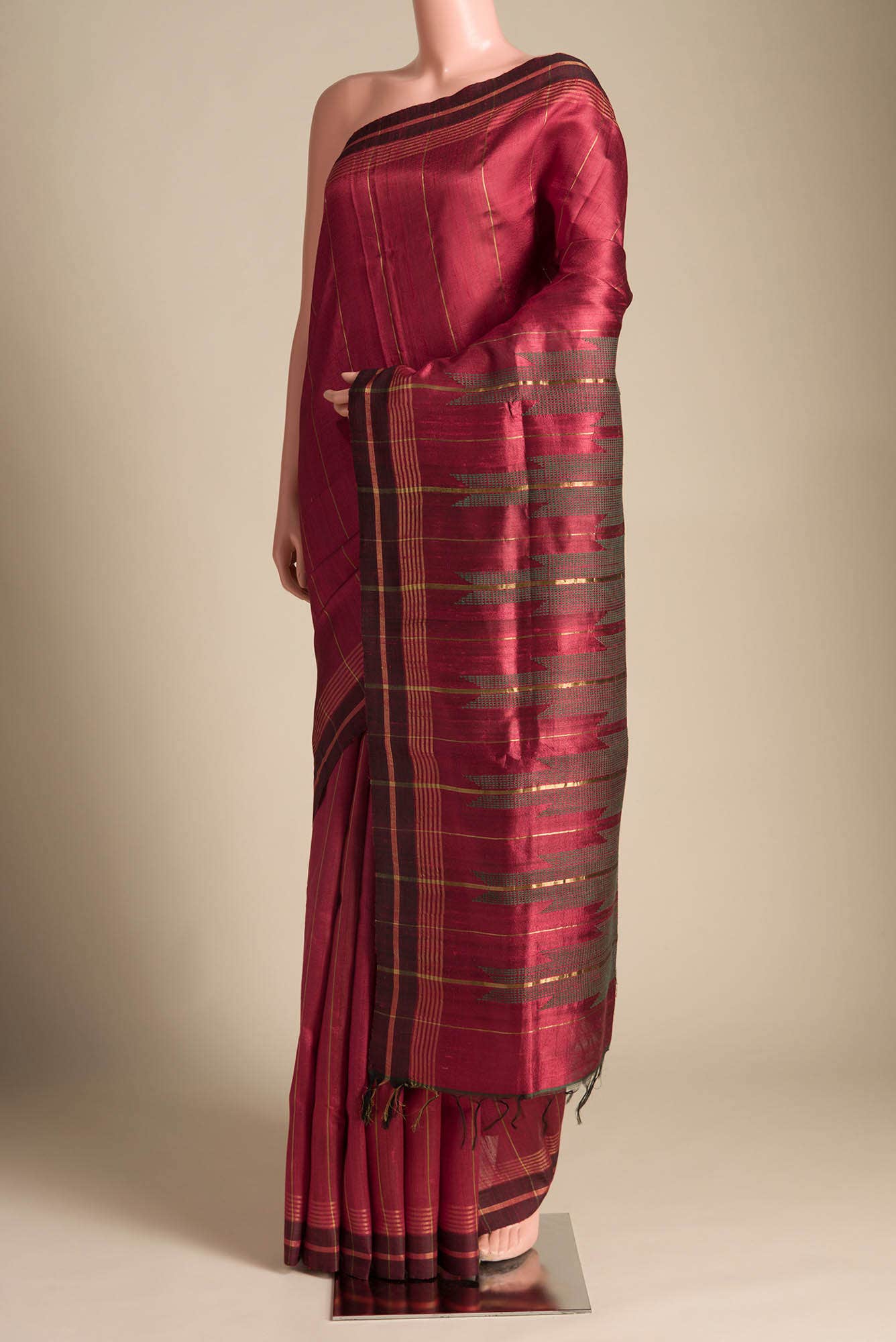 Crimson Night-Maroon Tussar Silk Saree