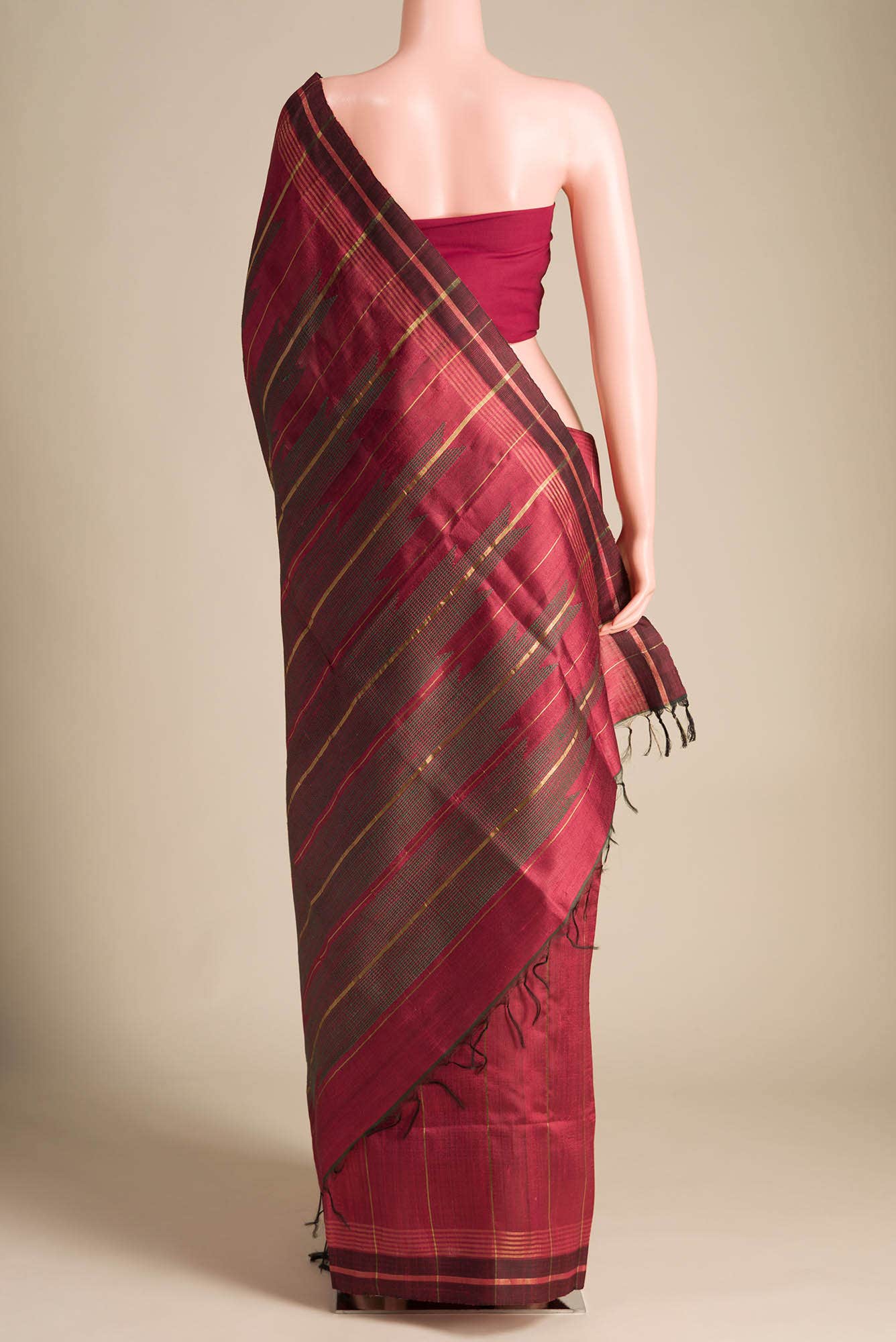 Crimson Night-Maroon Tussar Silk Saree