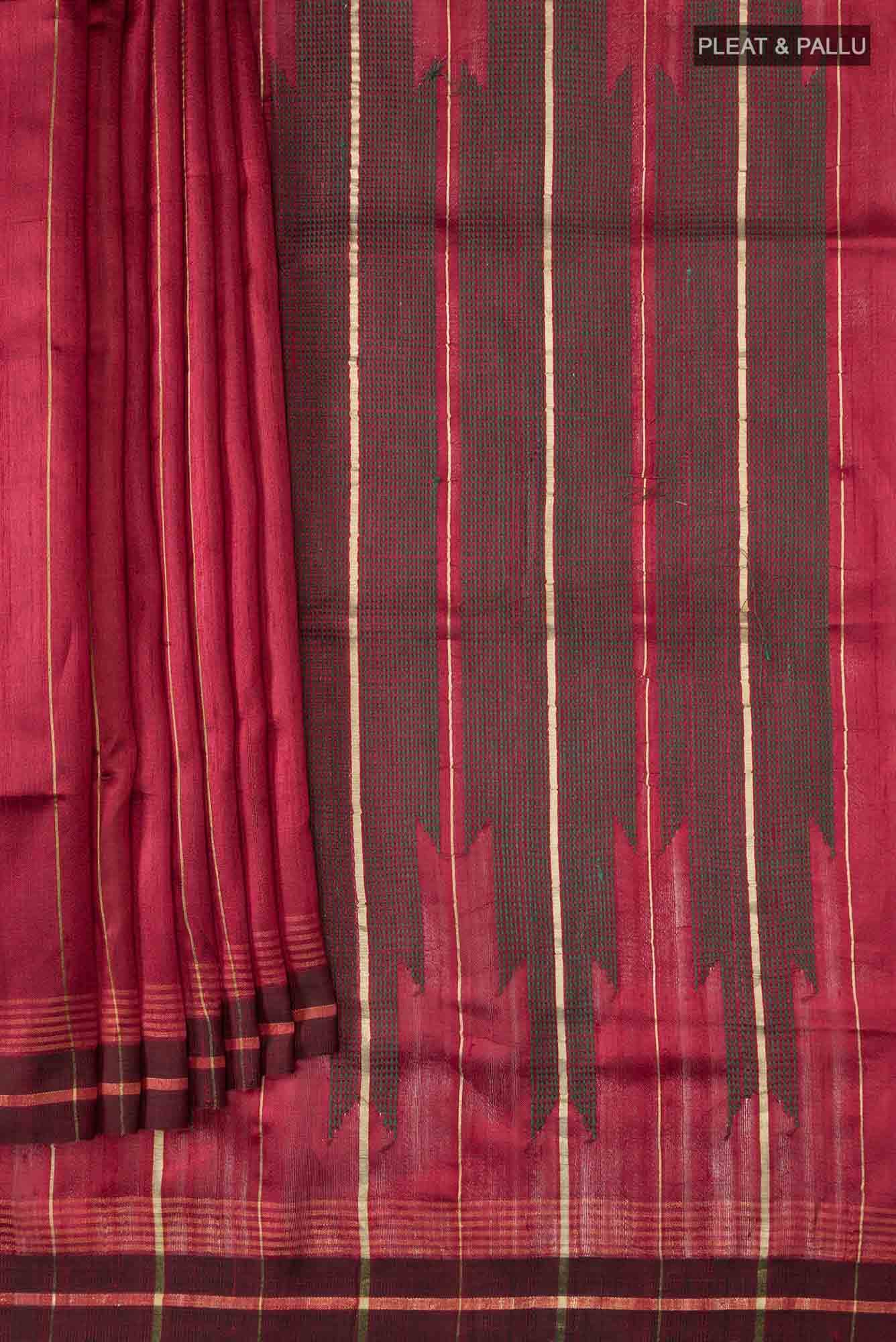 Crimson Night-Maroon Tussar Silk Saree