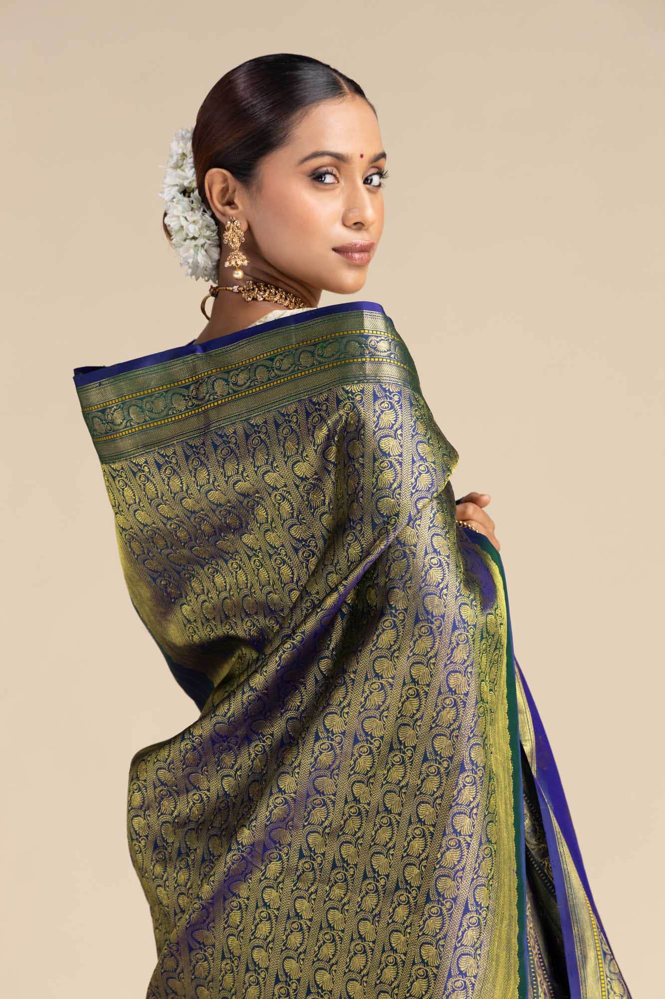 Thamarai-Blue Kanchipuram Silk Saree