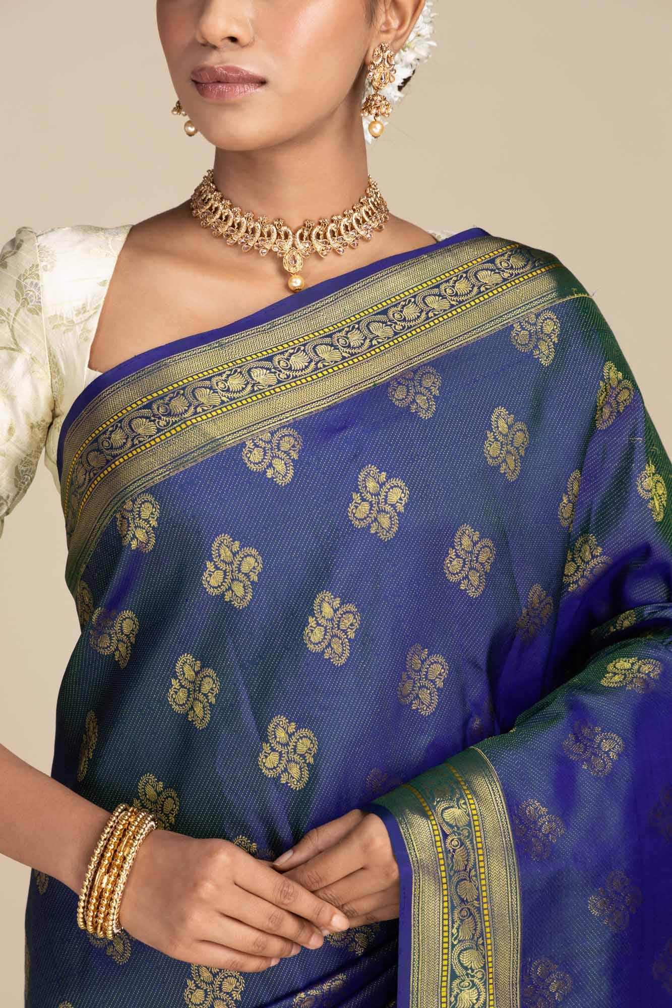 Thamarai-Blue Kanchipuram Silk Saree