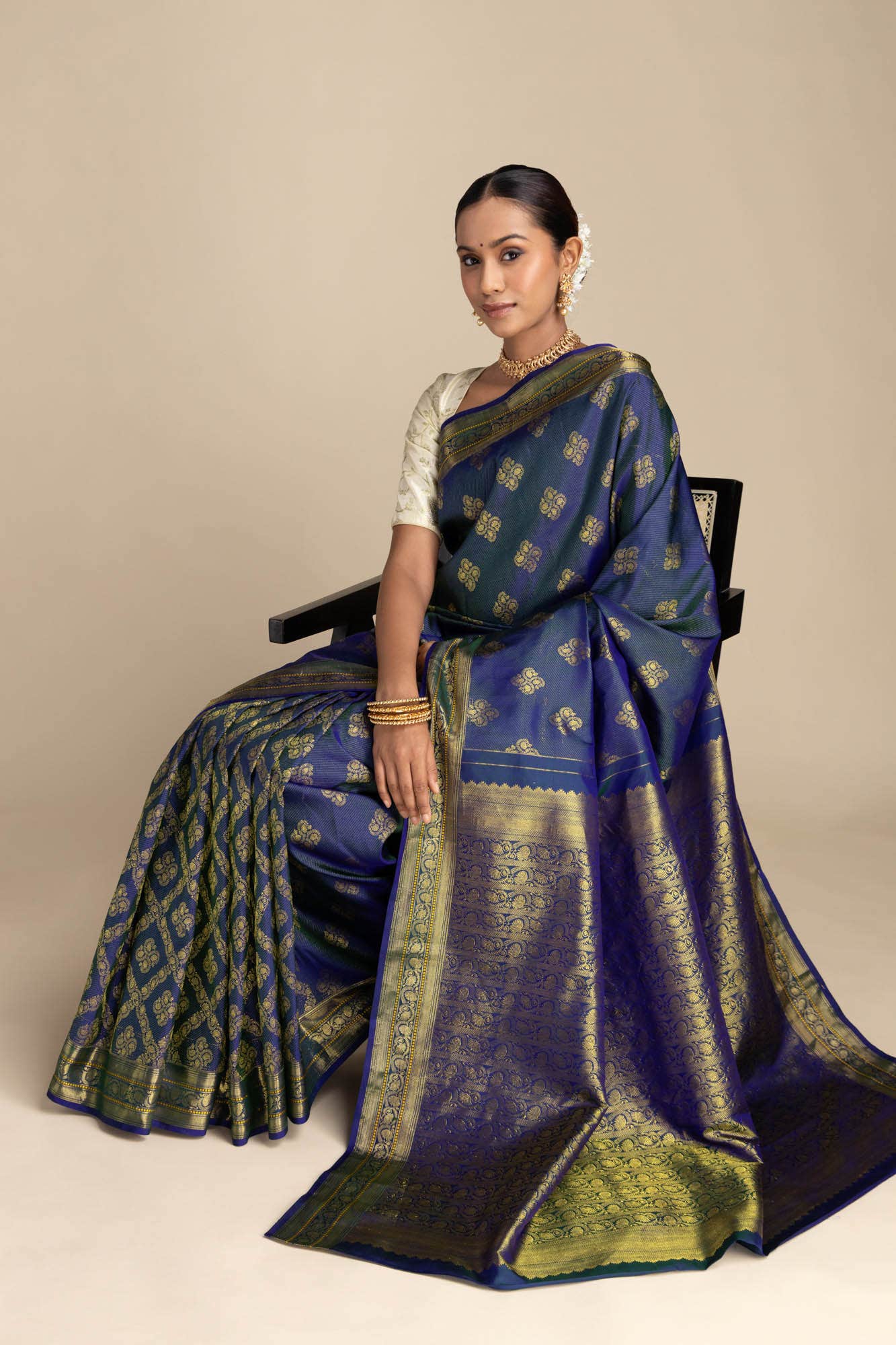 Thamarai-Blue Kanchipuram Silk Saree