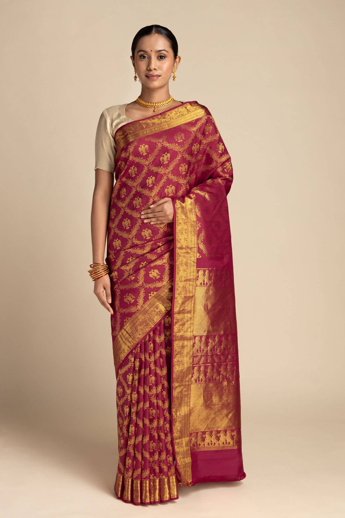 Veeravali-Maroon Kanchipuram Silk Saree