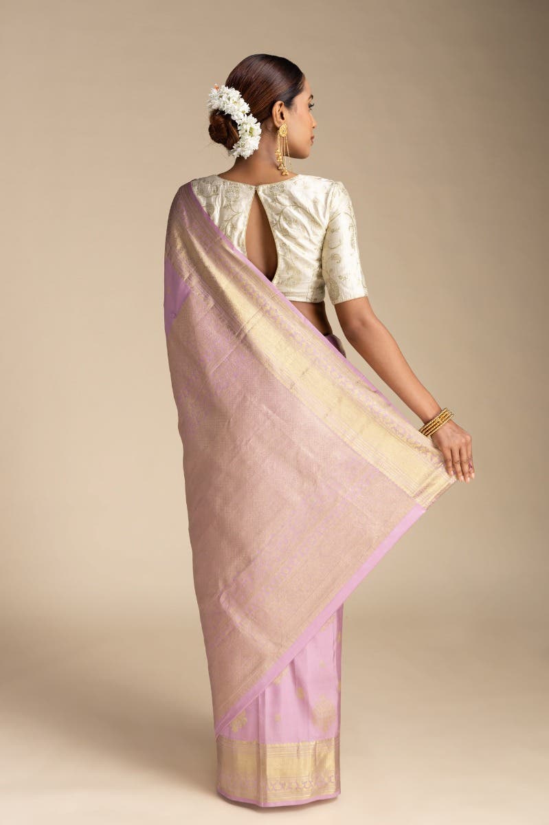 Kavini-Light Pink Kanchipuram Silk Saree