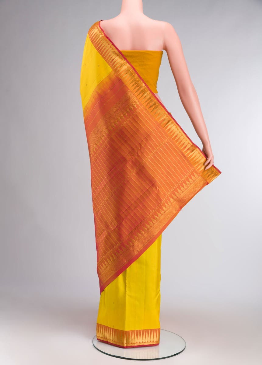 Amara-Mustard Yellow Kanchipuram Silk Saree