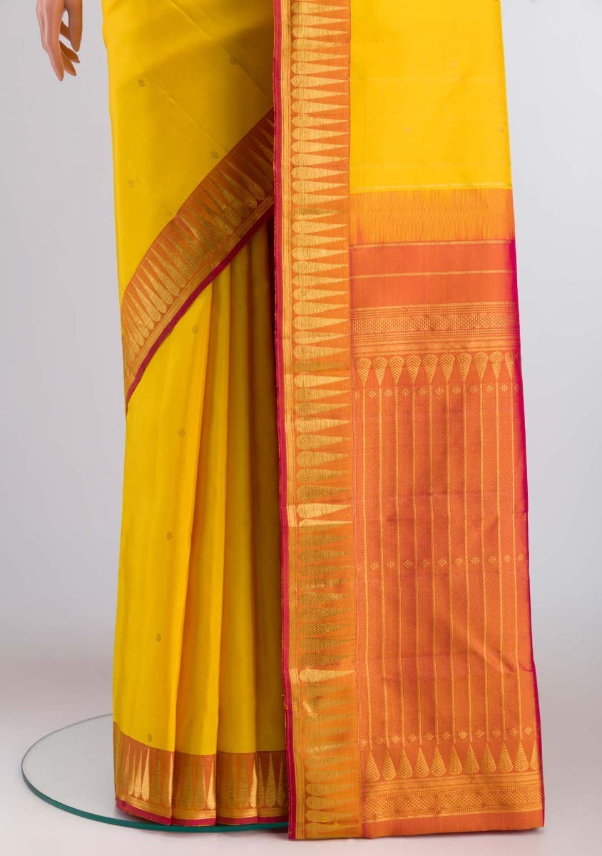 Amara-Mustard Yellow Kanchipuram Silk Saree