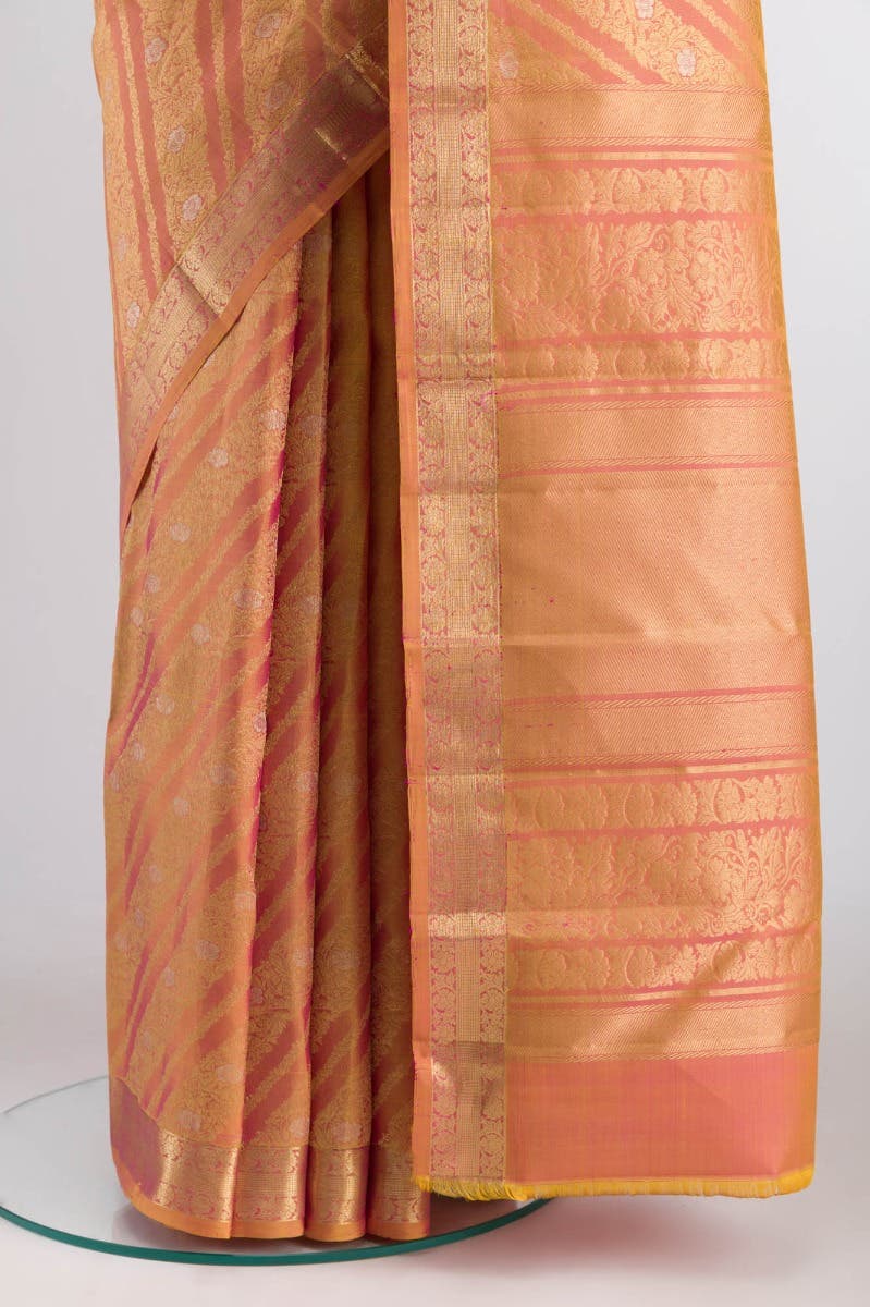 Rohini-Light Pink with Yellow Dual Tone Kanchipuram Silk Saree