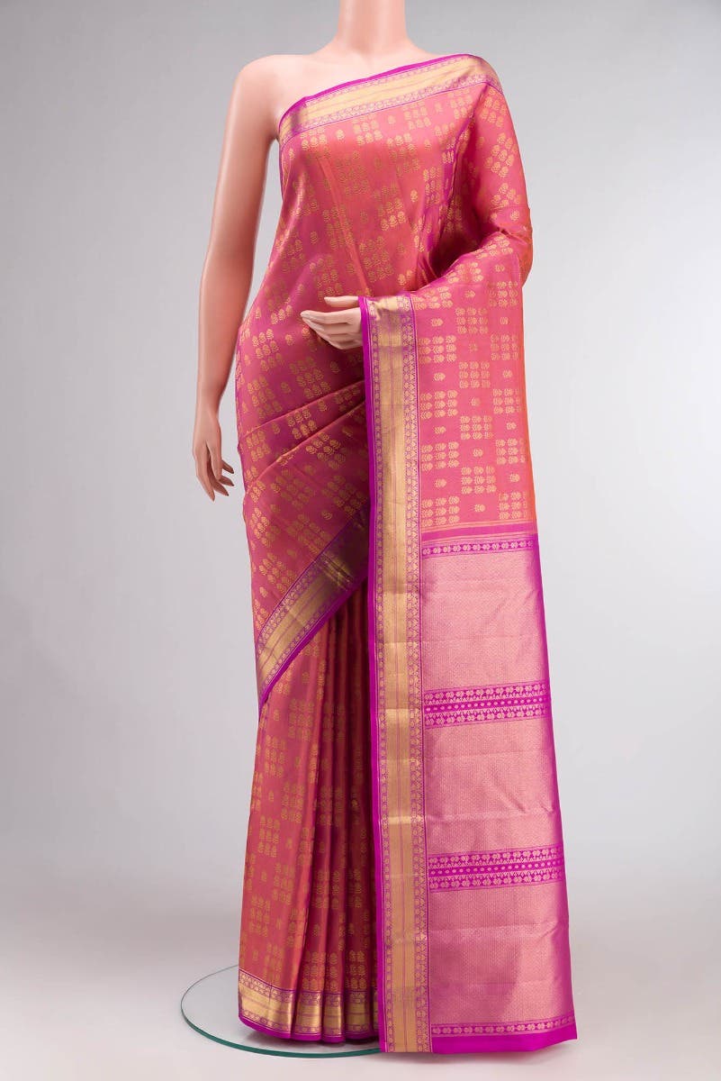 Kanaka-Pink with Orange Dual Tone Kanchipuram Silk Saree