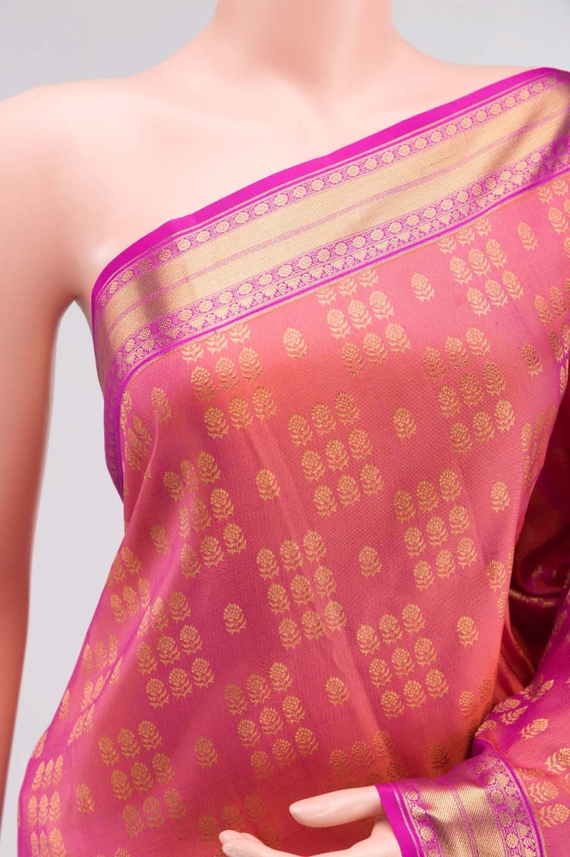 Kanaka-Pink with Orange Dual Tone Kanchipuram Silk Saree