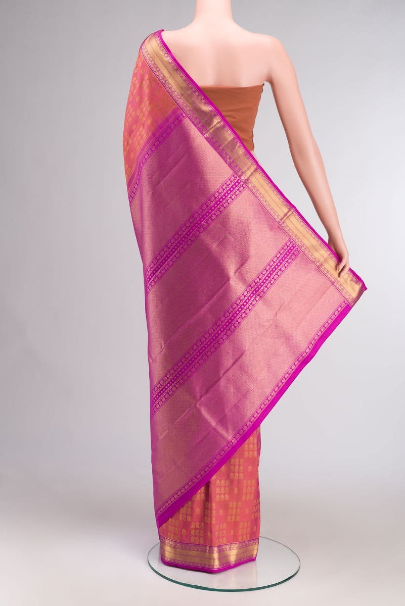 Kanaka-Pink with Orange Dual Tone Kanchipuram Silk Saree