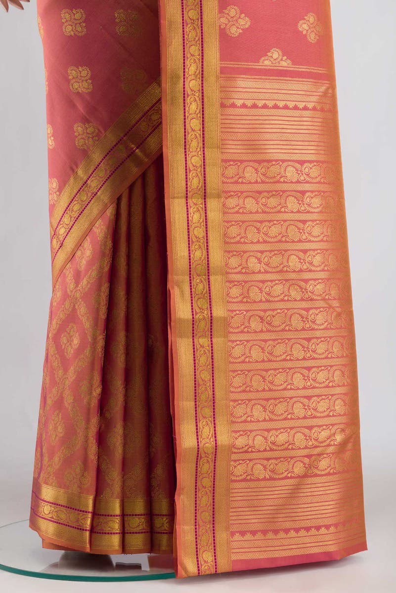 Thamarai-Orange with Pink Dual Tone Kanchipuram Silk Saree