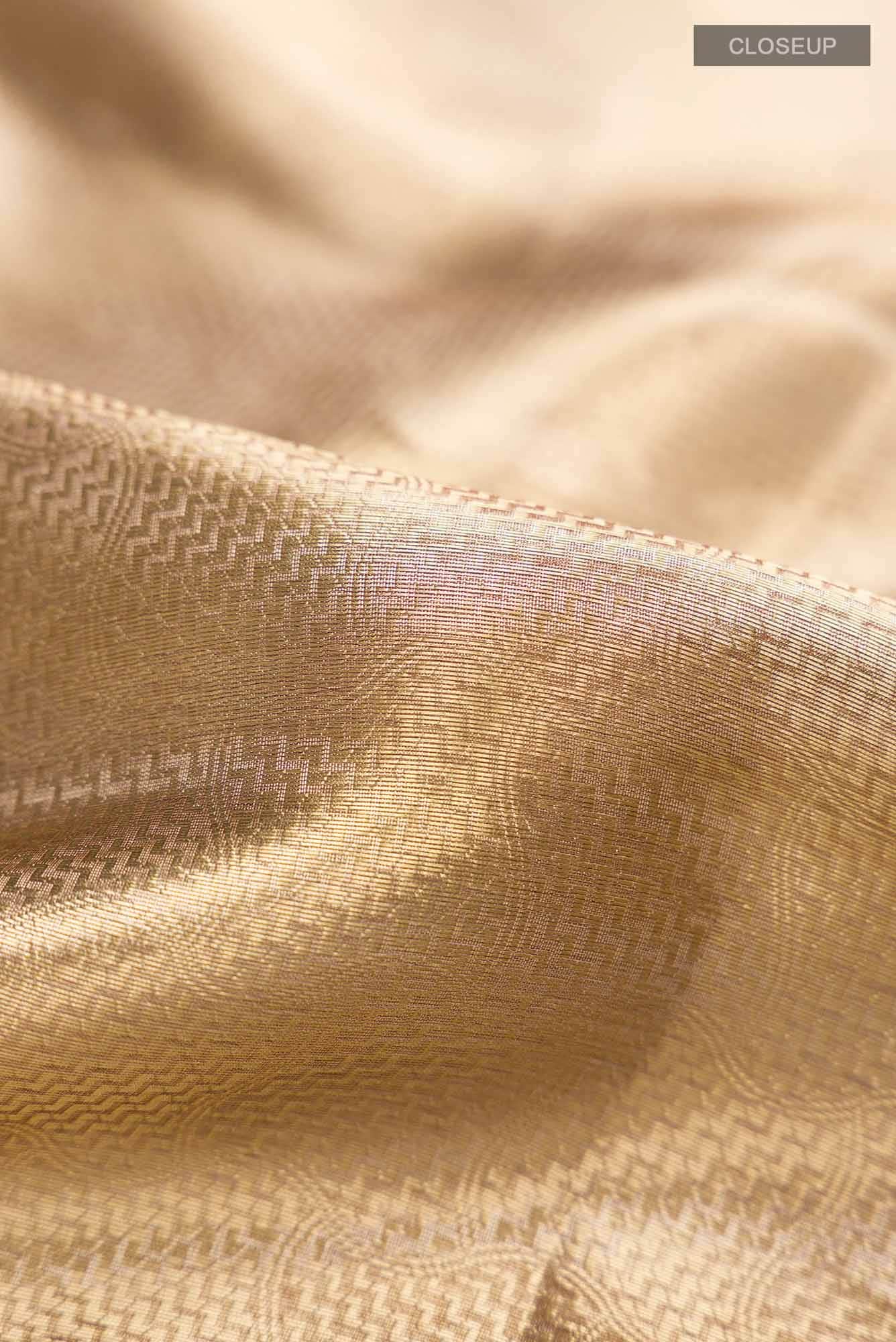 Gold with Copper Dual Tone Banarasi Brocade Tissue Silk Saree