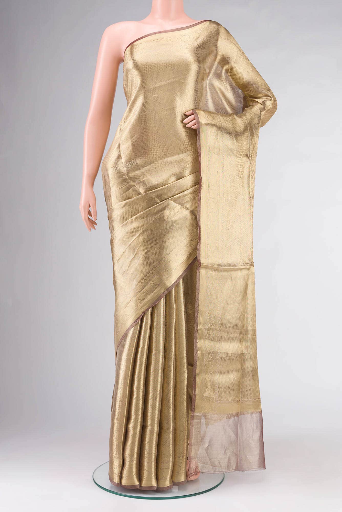 Gold with Copper Dual Tone Banarasi Brocade Tissue Silk Saree