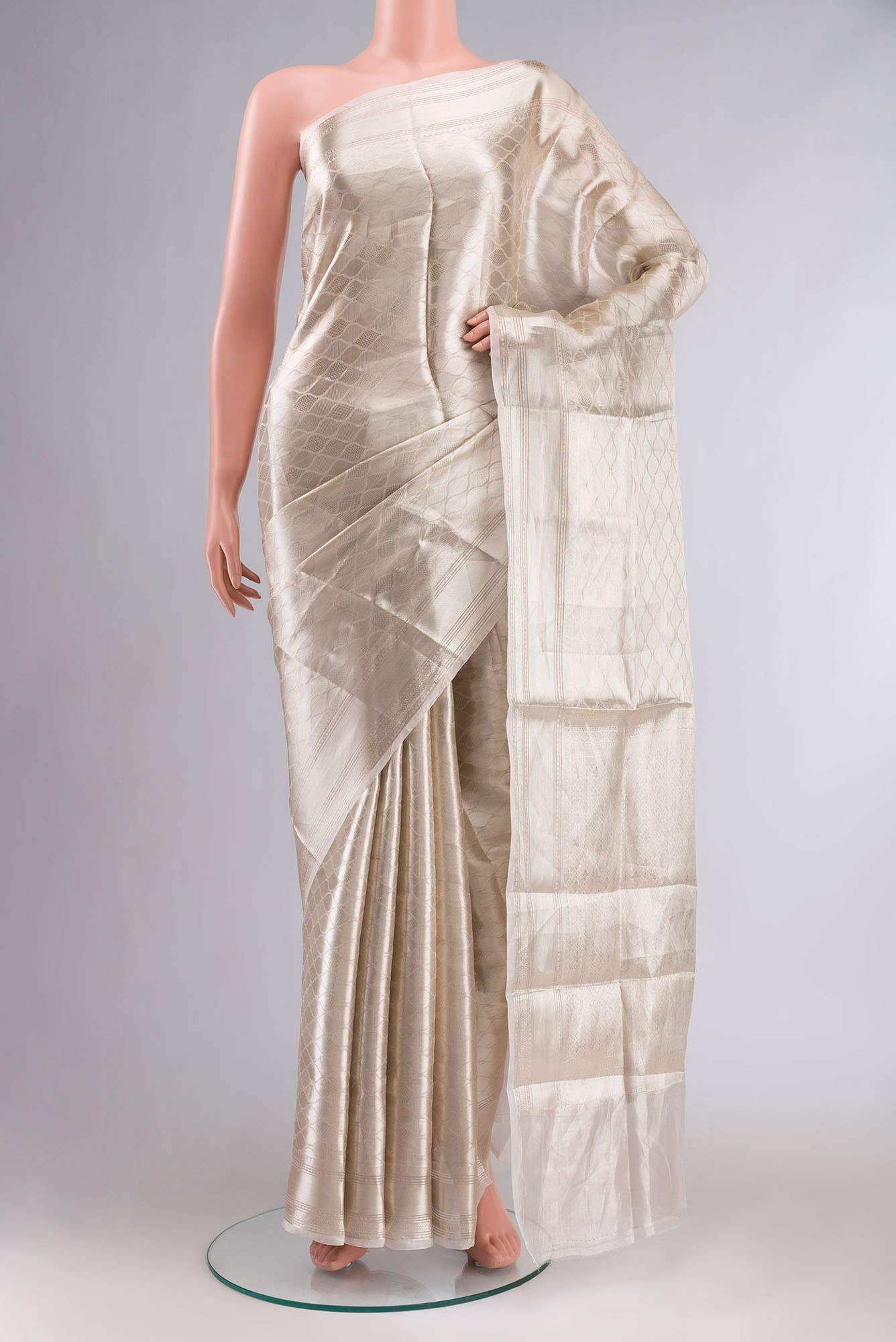 Cream with Gold Dual Tone Banarasi Brocade Tissue Silk Saree