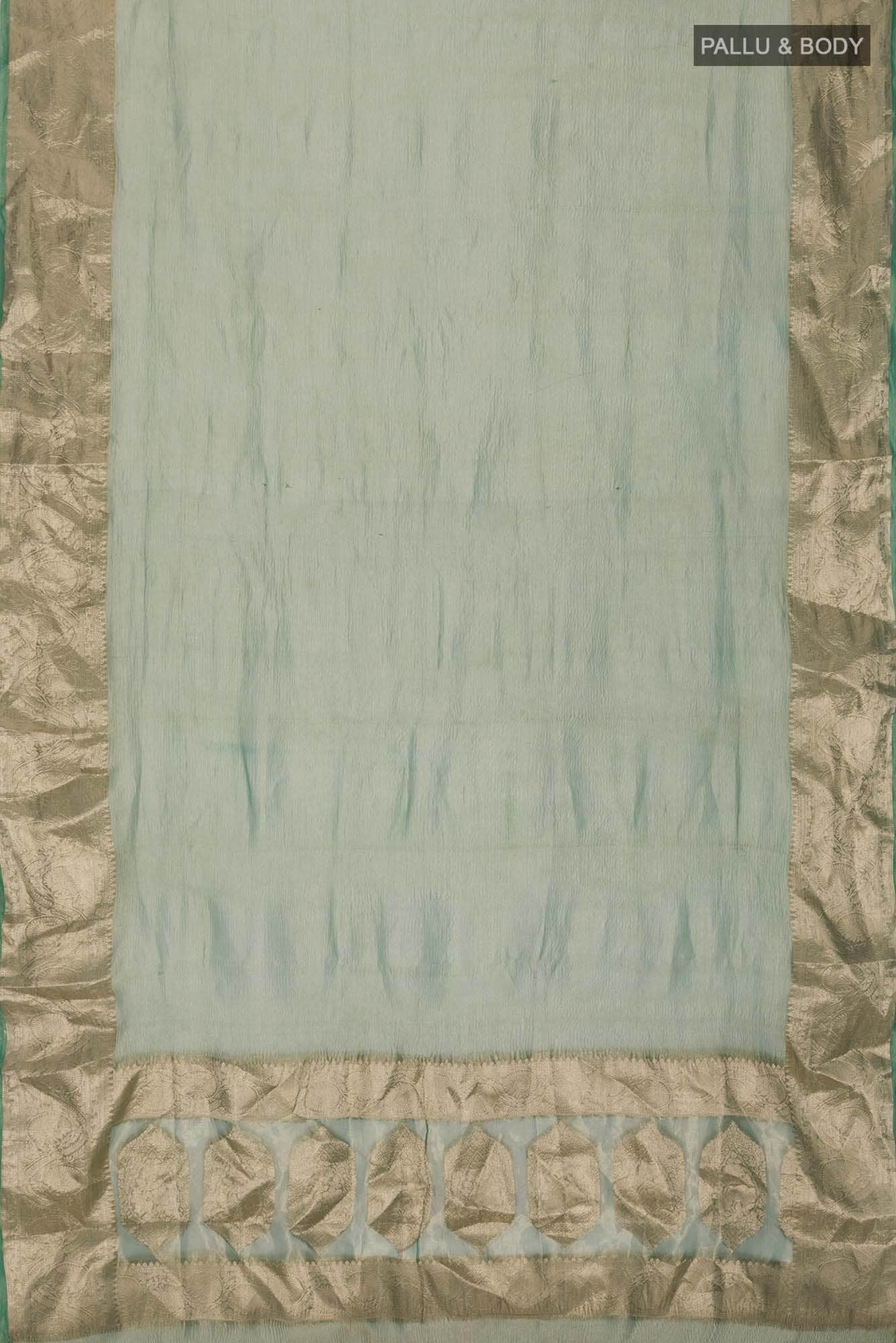 Green with Gold Dual Tone Banarasi Crushed Tissue Silk Saree