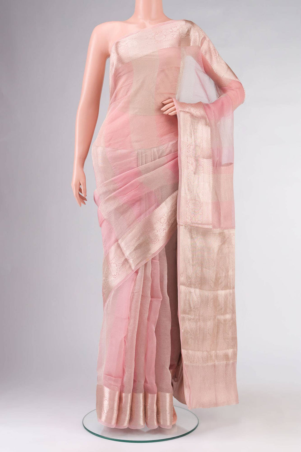Pink Dual Tone Banarasi Crushed Tissue Silk Saree