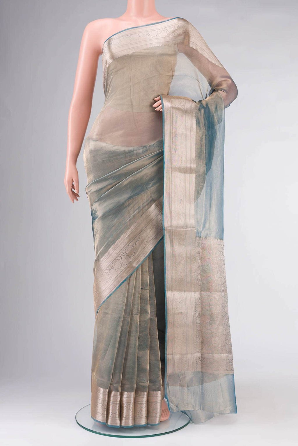 Blue with Gold Dual Tone Banarasi Tissue Silk Saree