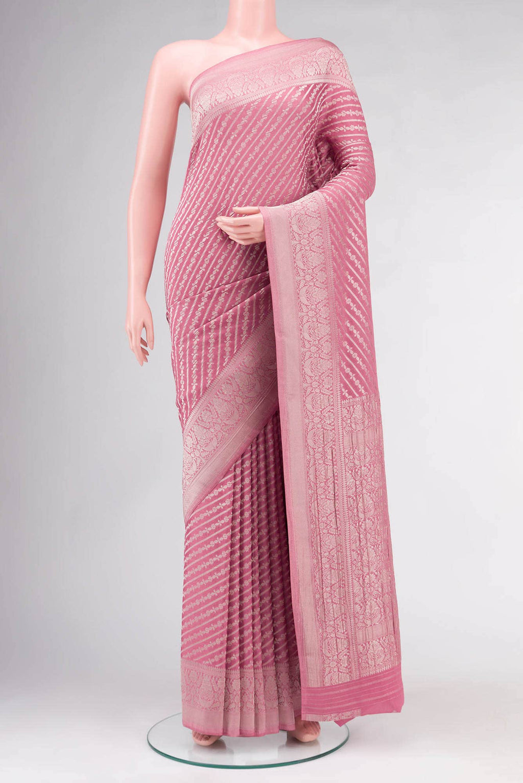Coral Viscose Crepe Saree with Zari border