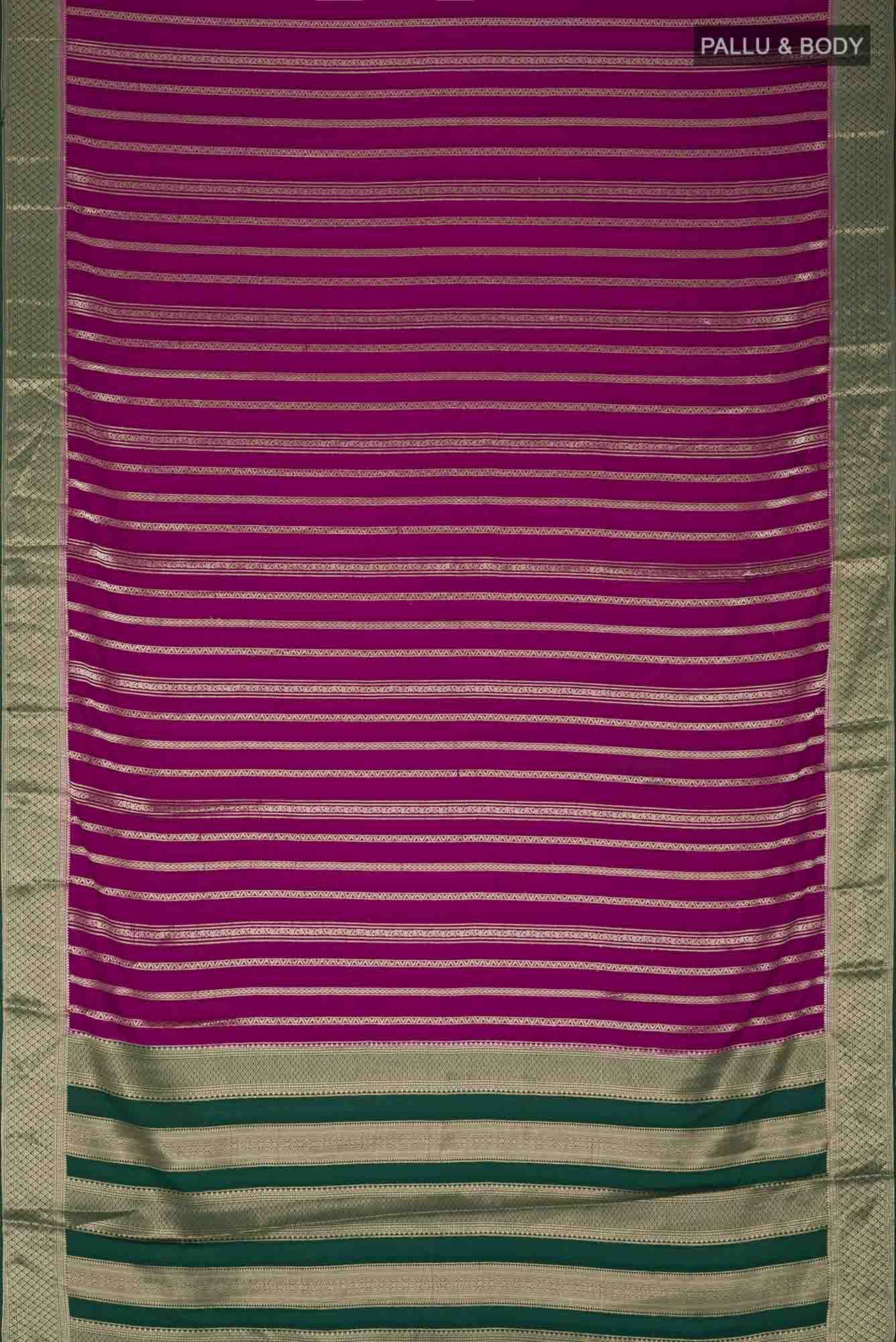 Burgundy Striped Viscose Crepe Saree with contrast zari border