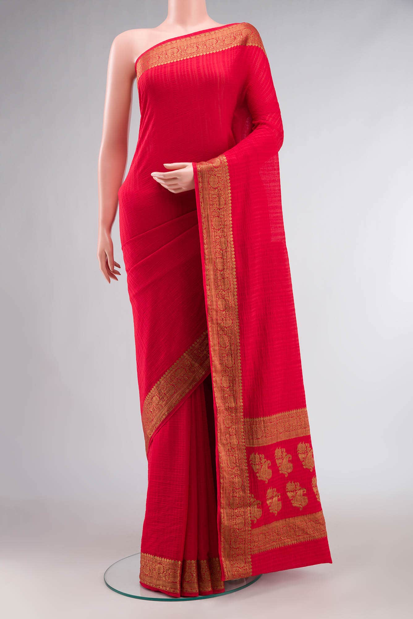 Red Chiffon Saree with zari border
