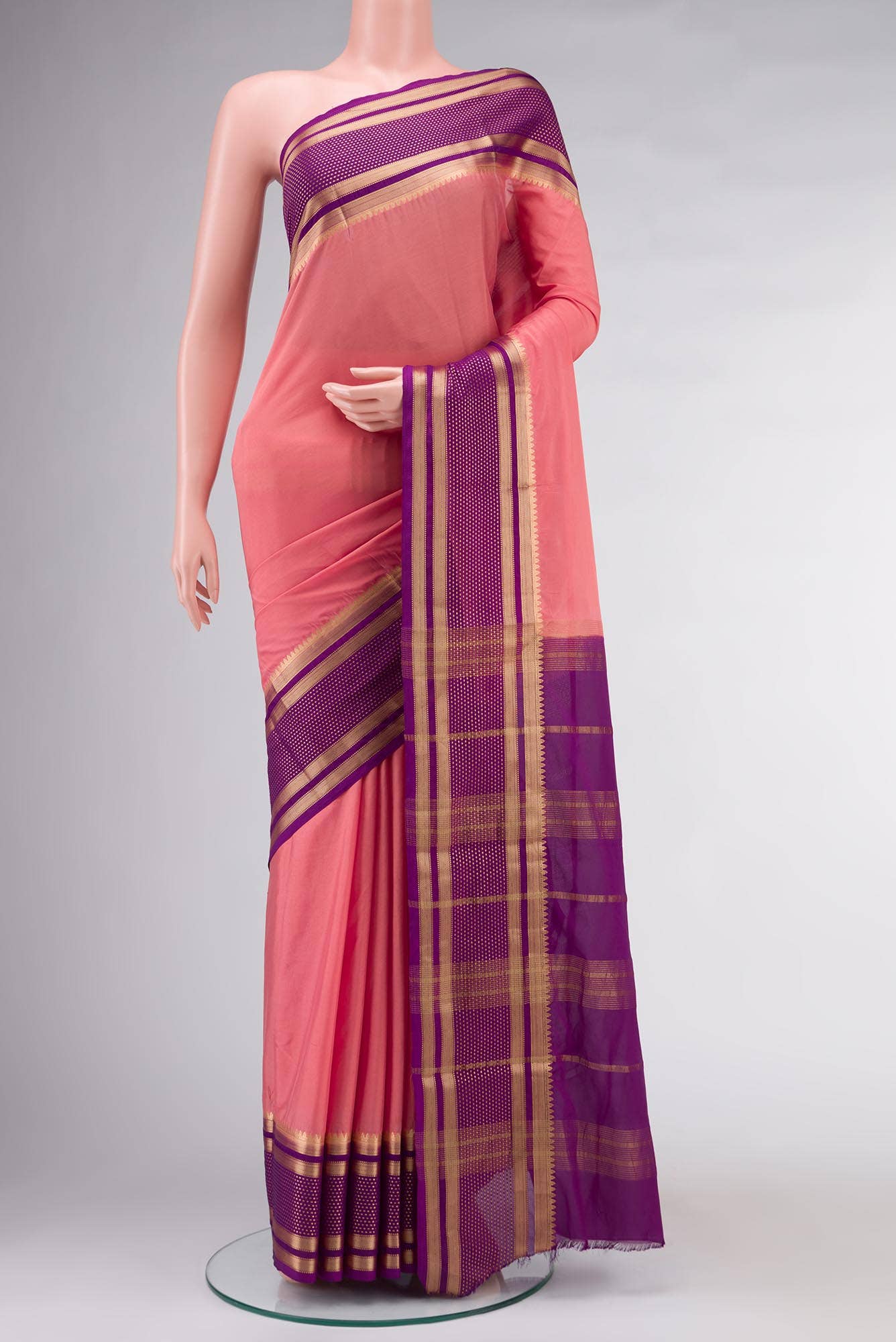 Peach Viscose Crepe Saree with contrast border