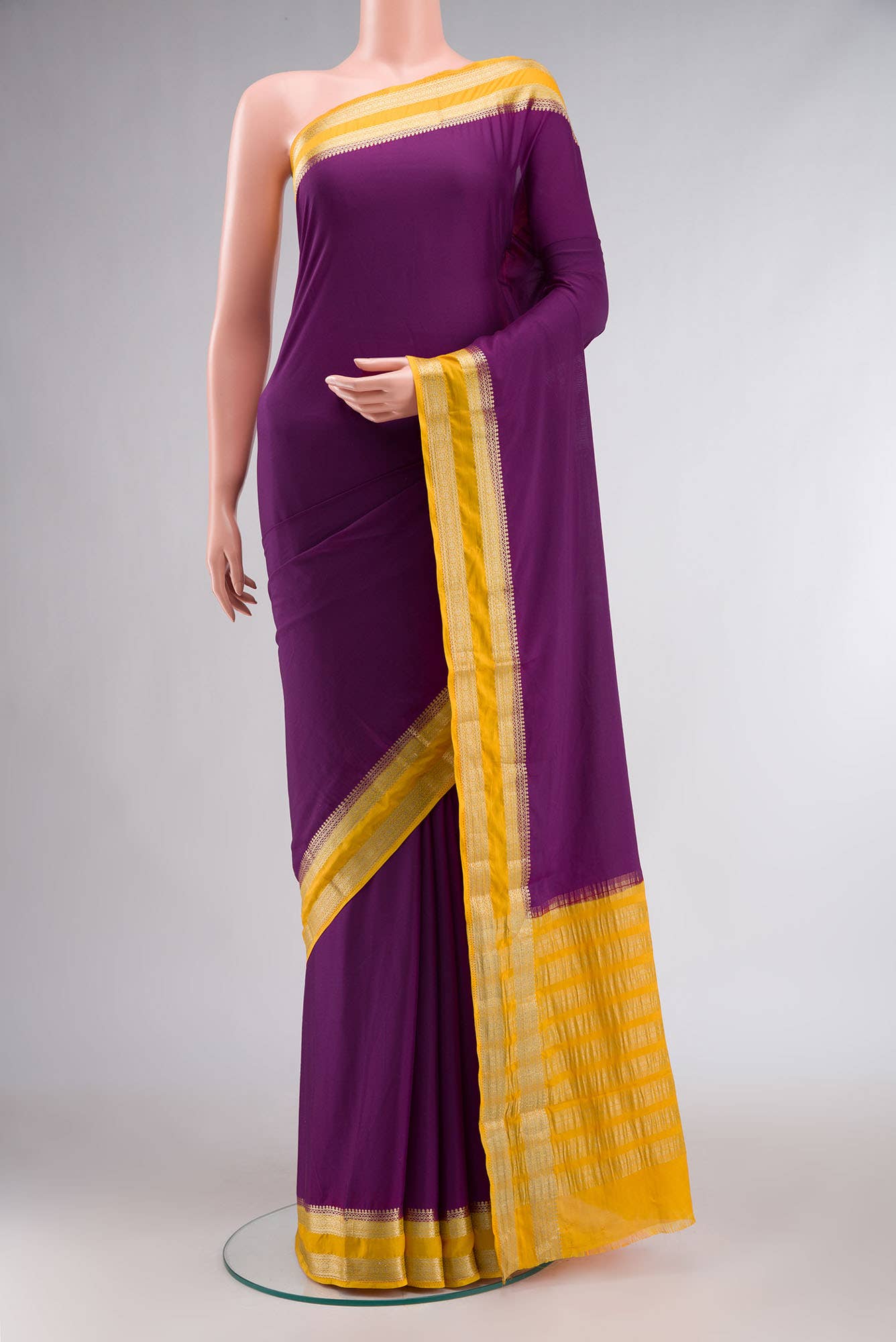 Burgundy Viscose Crepe Saree with contrast zari border