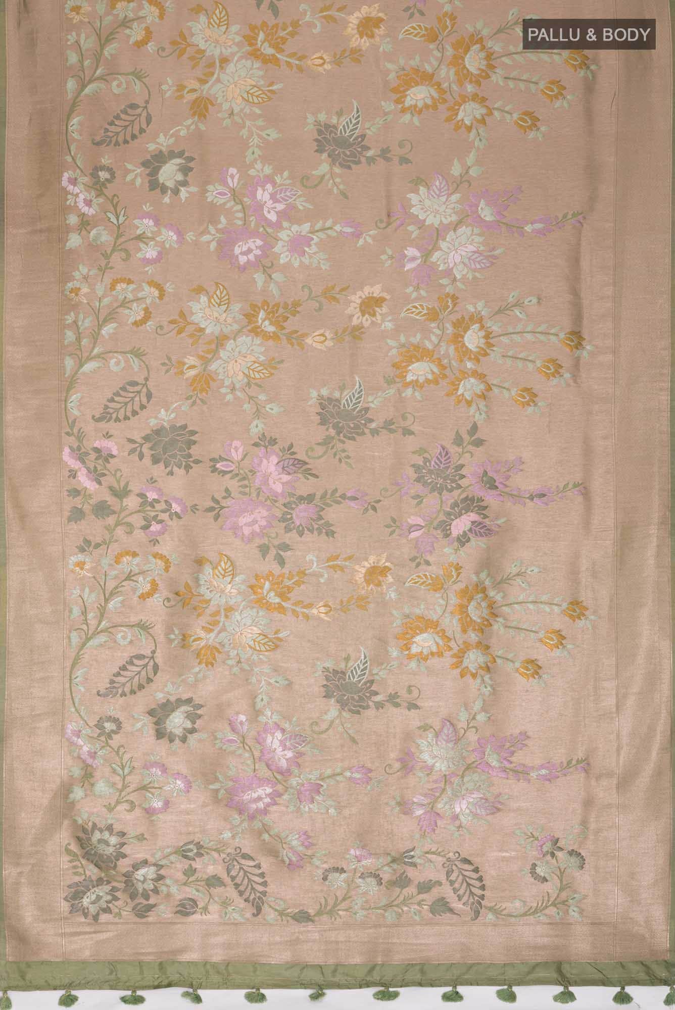 Gold floral Banarasi Silk Saree with zari border
