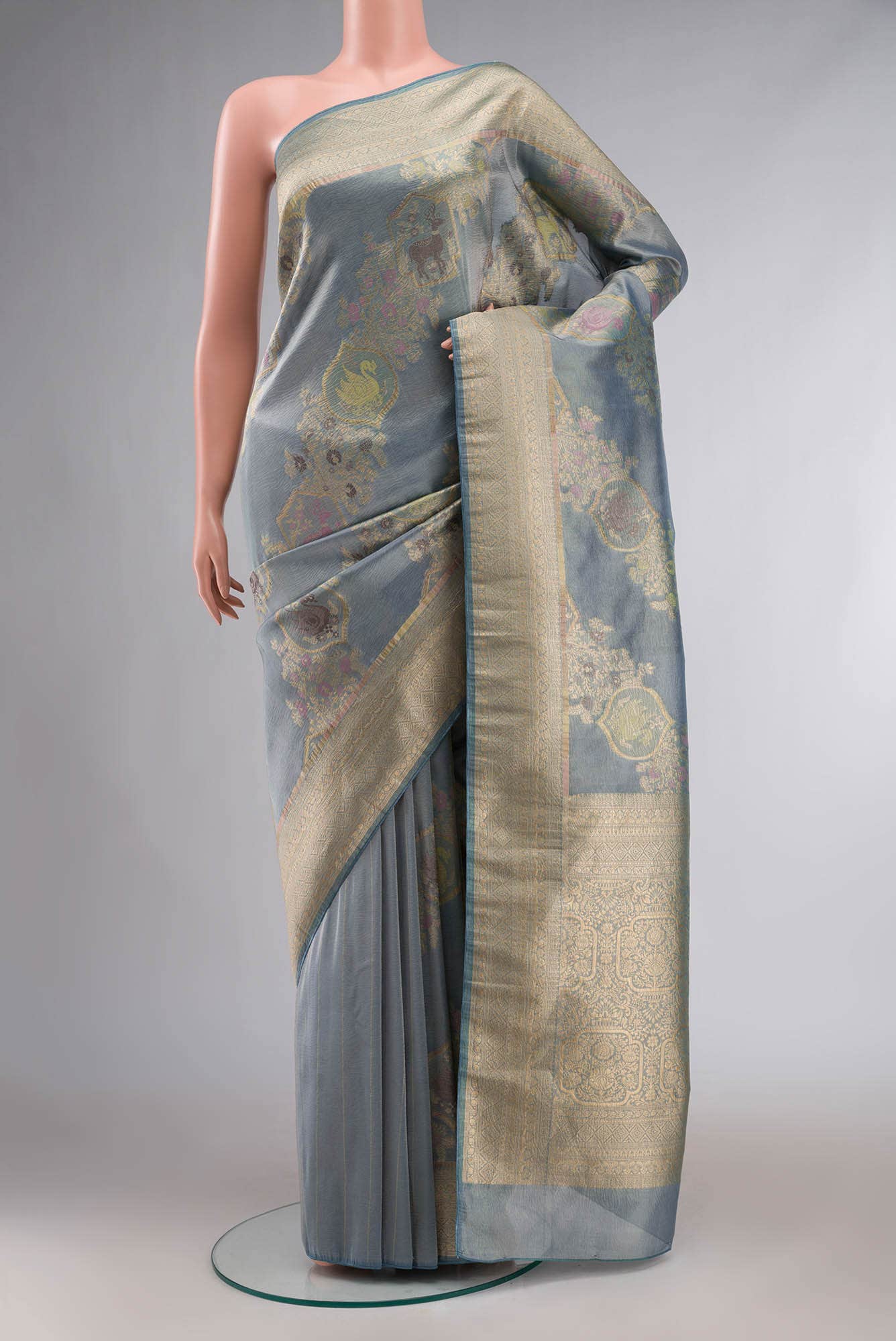 Blue Tissue Silk Saree with zari border