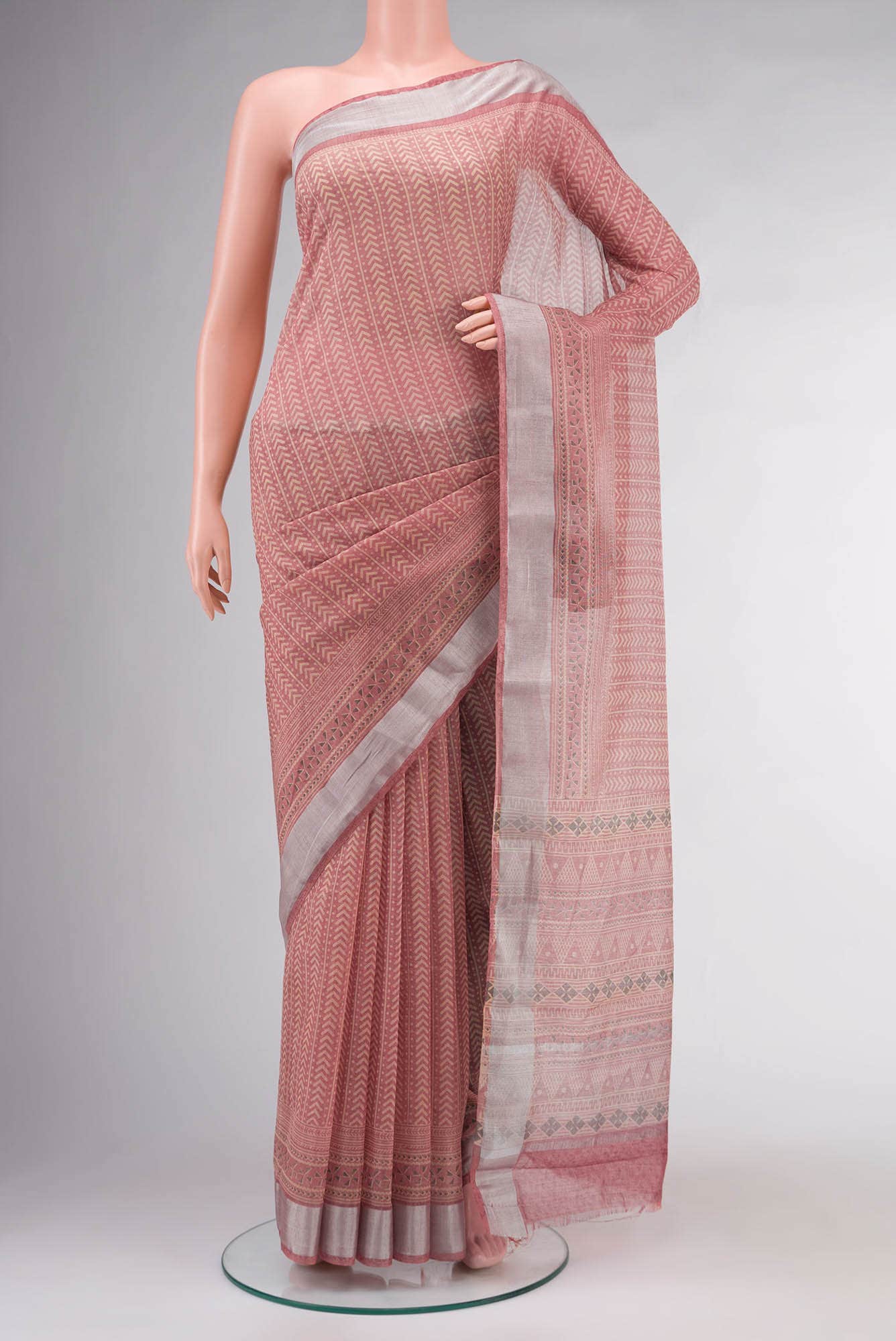 Peach Tussar Silk Saree with zari border