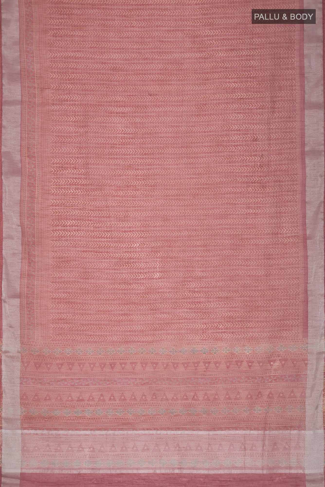 Peach Tussar Silk Saree with zari border