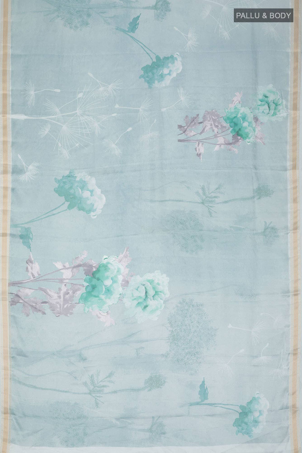 Blue Printed Satin Silk Saree