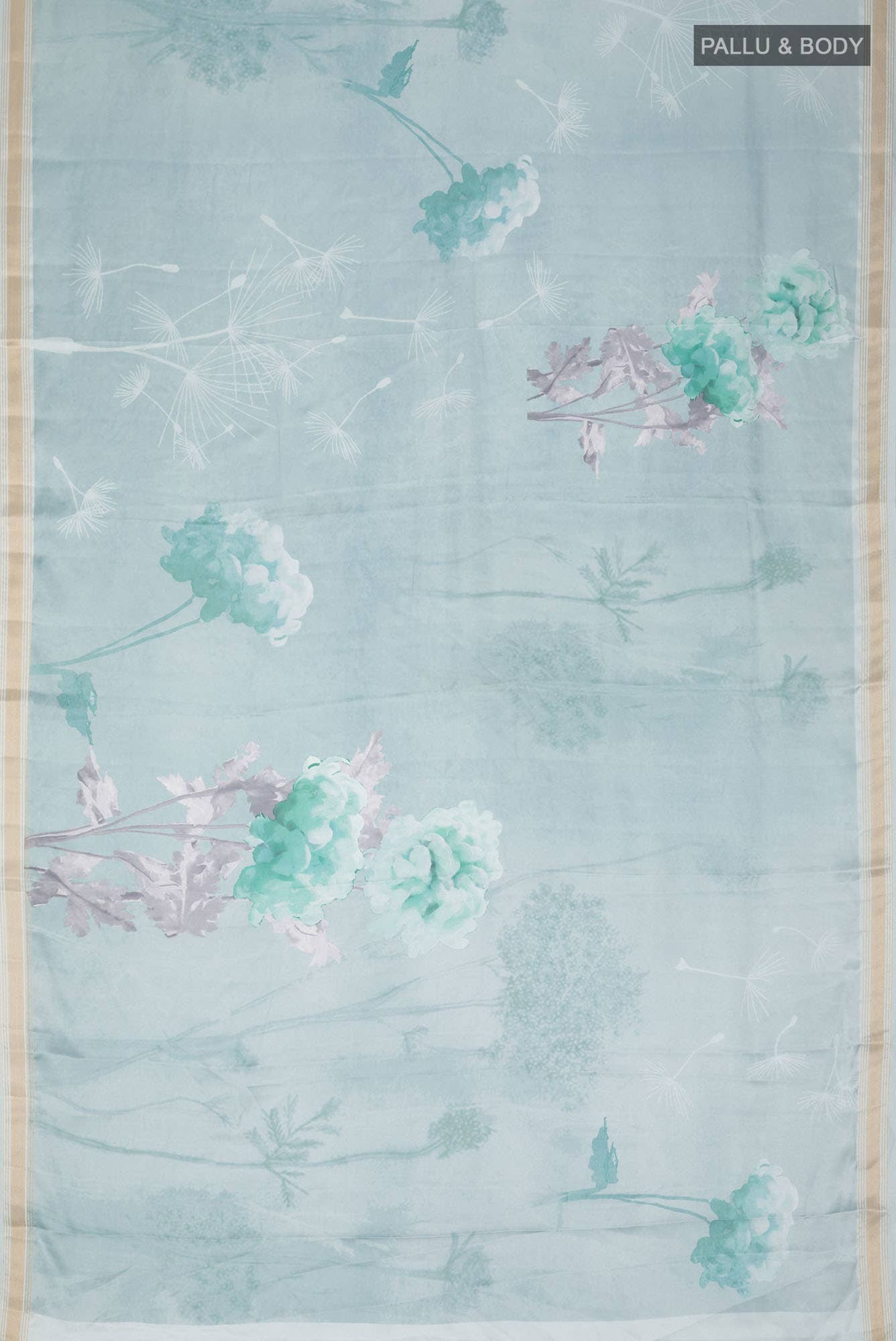 Blue Printed Satin Silk Saree