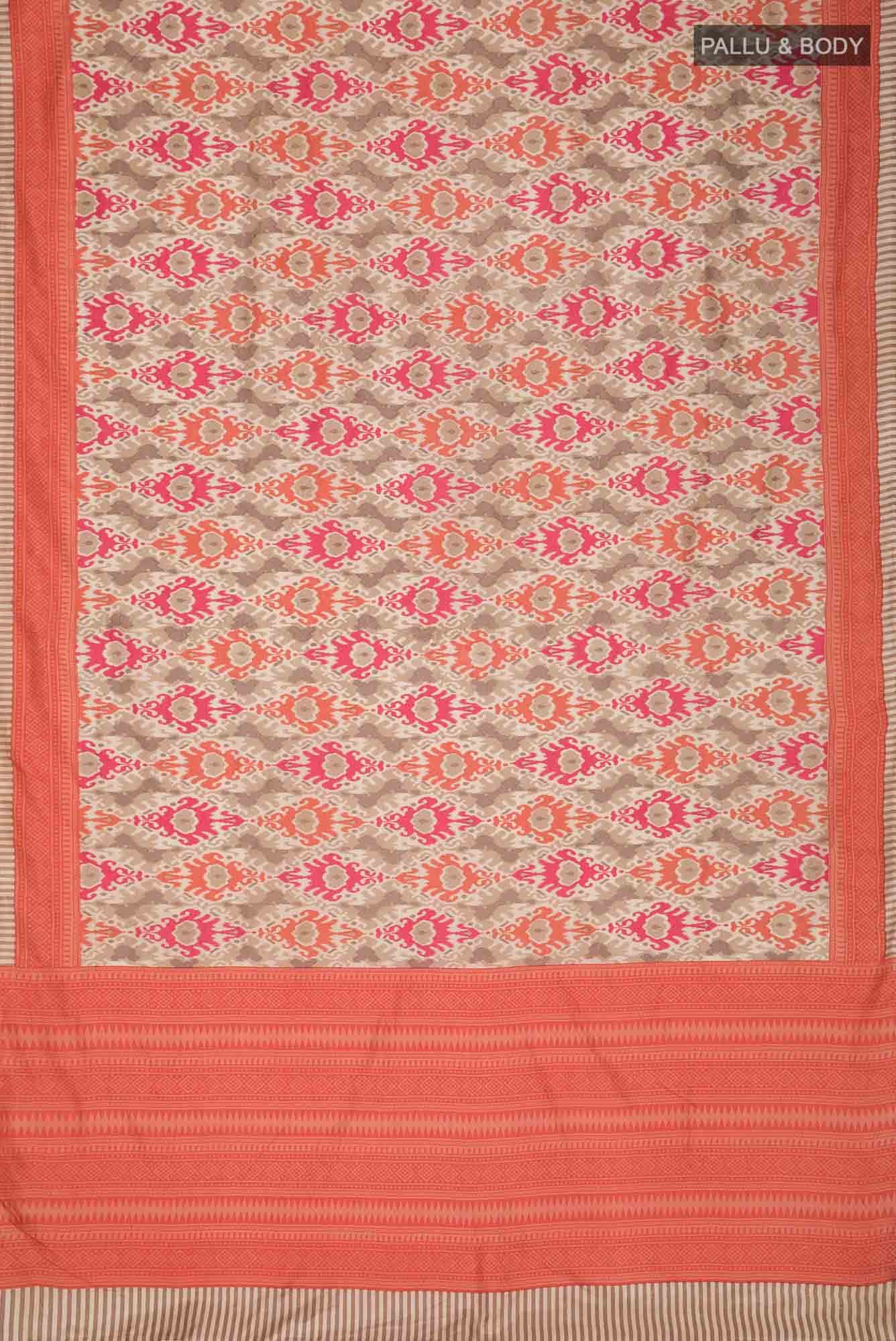 Beige Printed Silk Saree with contrast border