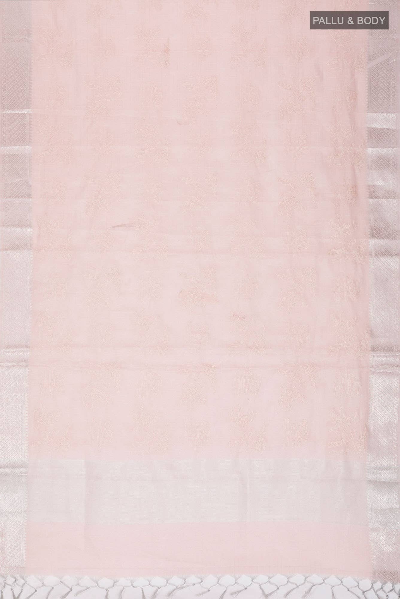 Peach Linen Embroidery Cotton Saree with silver zari border