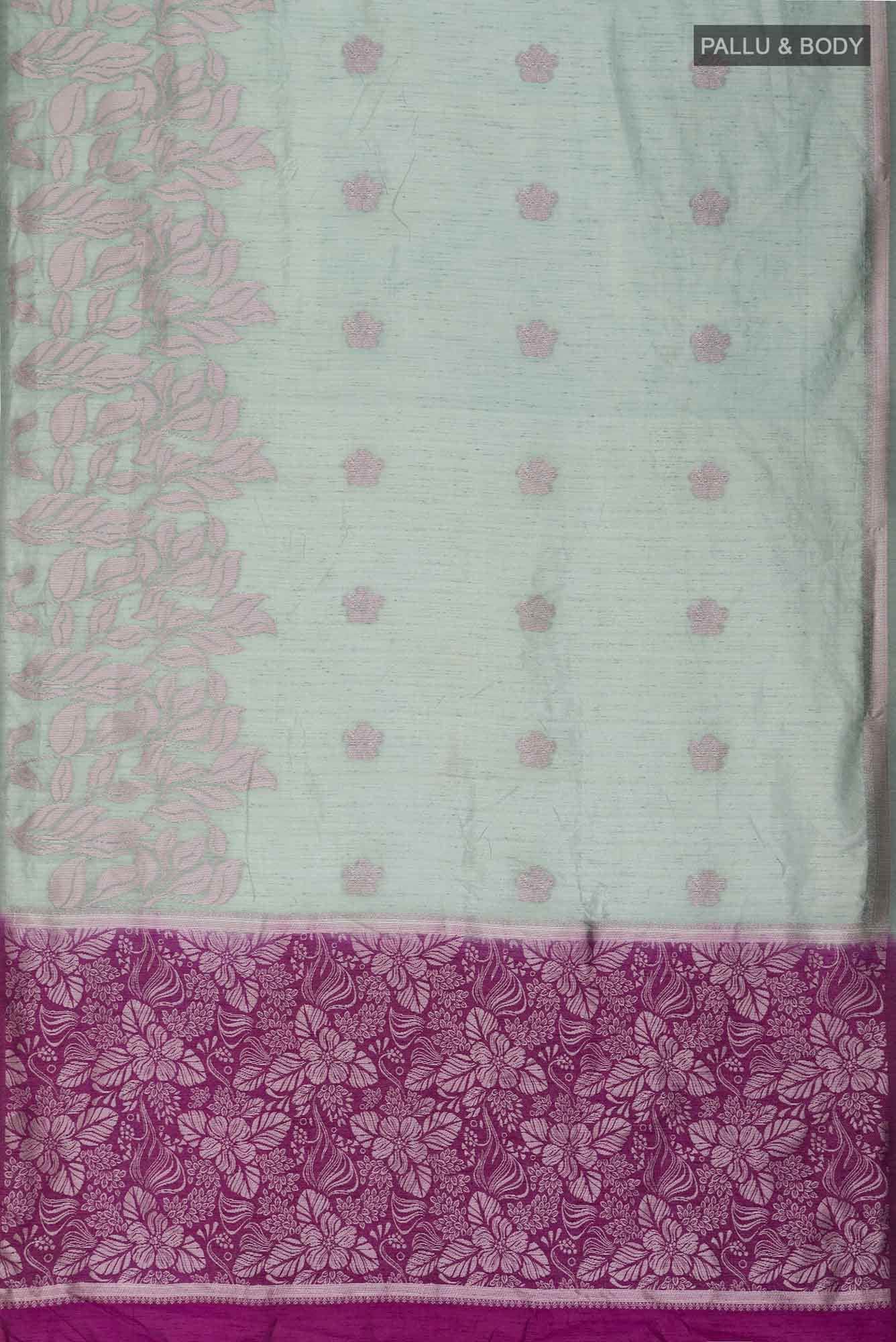 Sage Green Tussar Silk Saree with contrast pallu