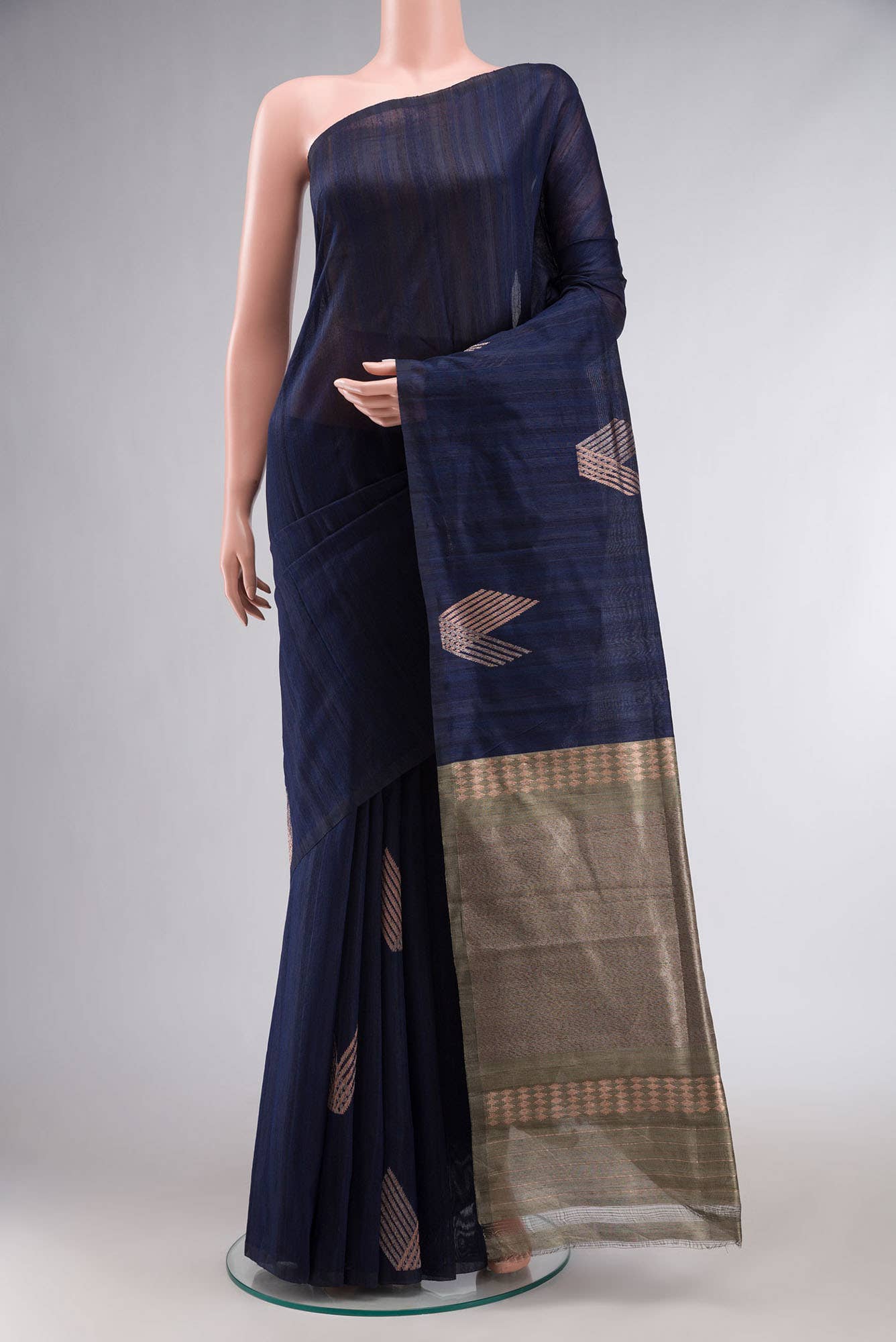 Blue Tussar Silk Saree with contrast pallu